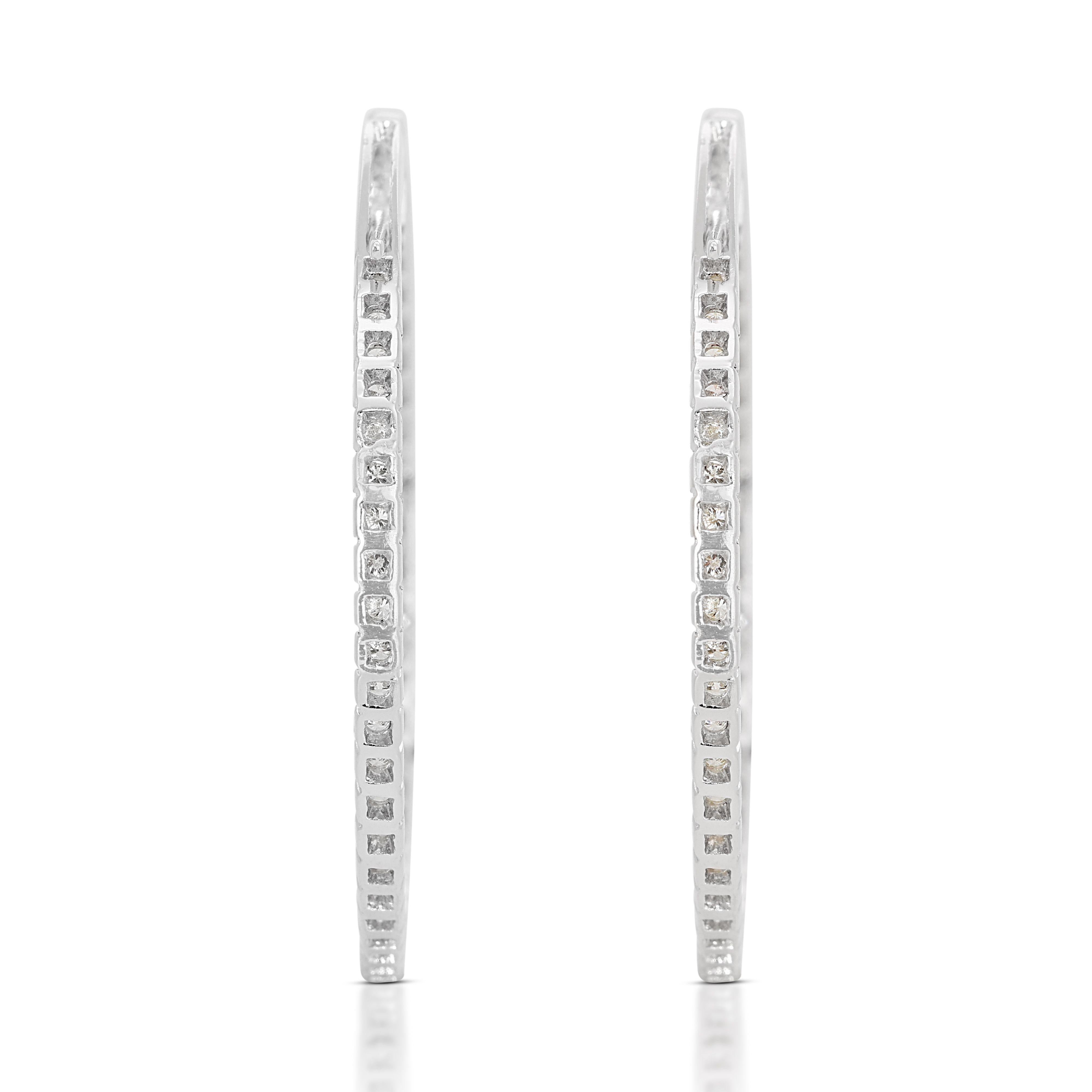 Sparkling 0.51ct Diamond Hoop Earrings in 18K White Gold For Sale 2