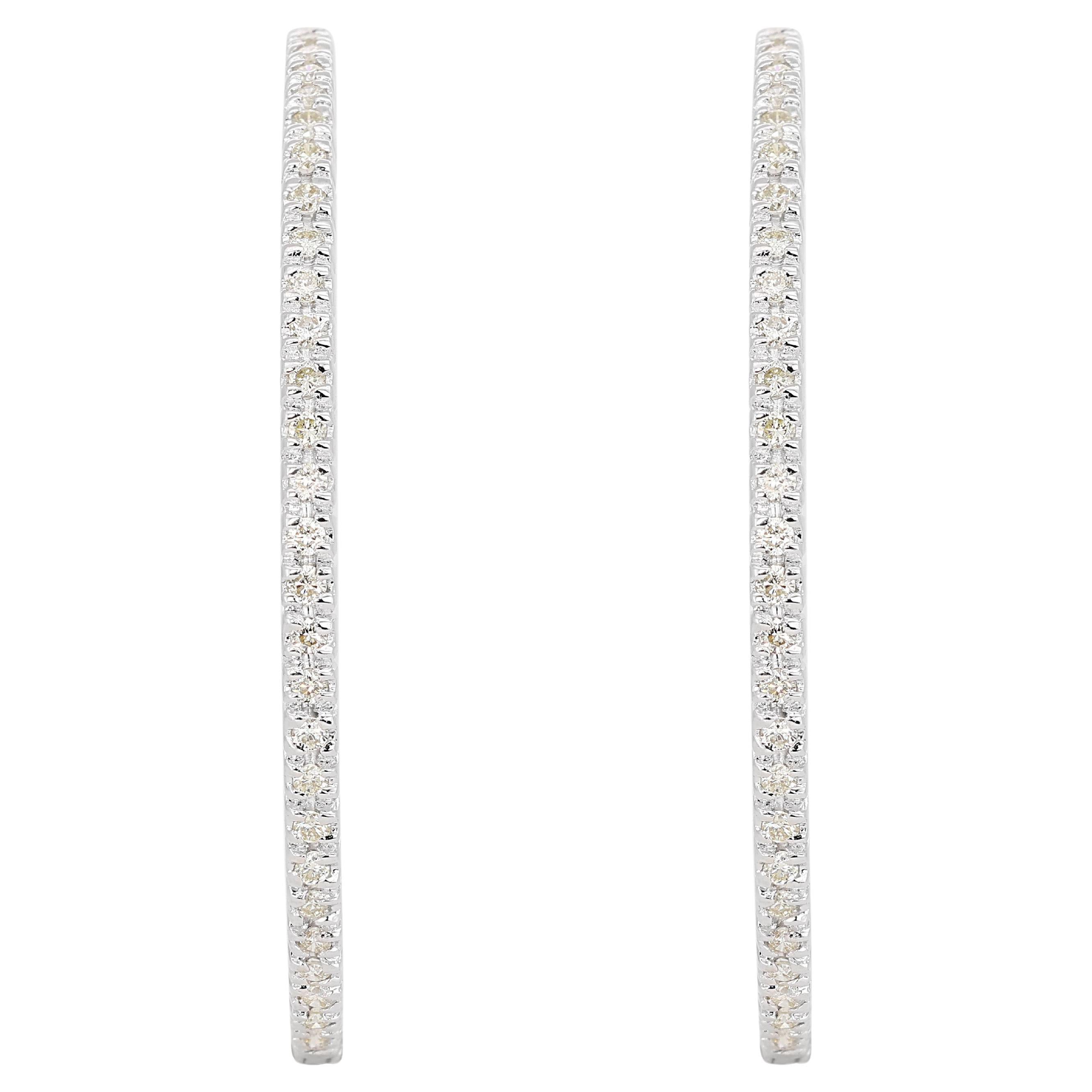 Sparkling 0.51ct Diamond Hoop Earrings in 18K White Gold For Sale