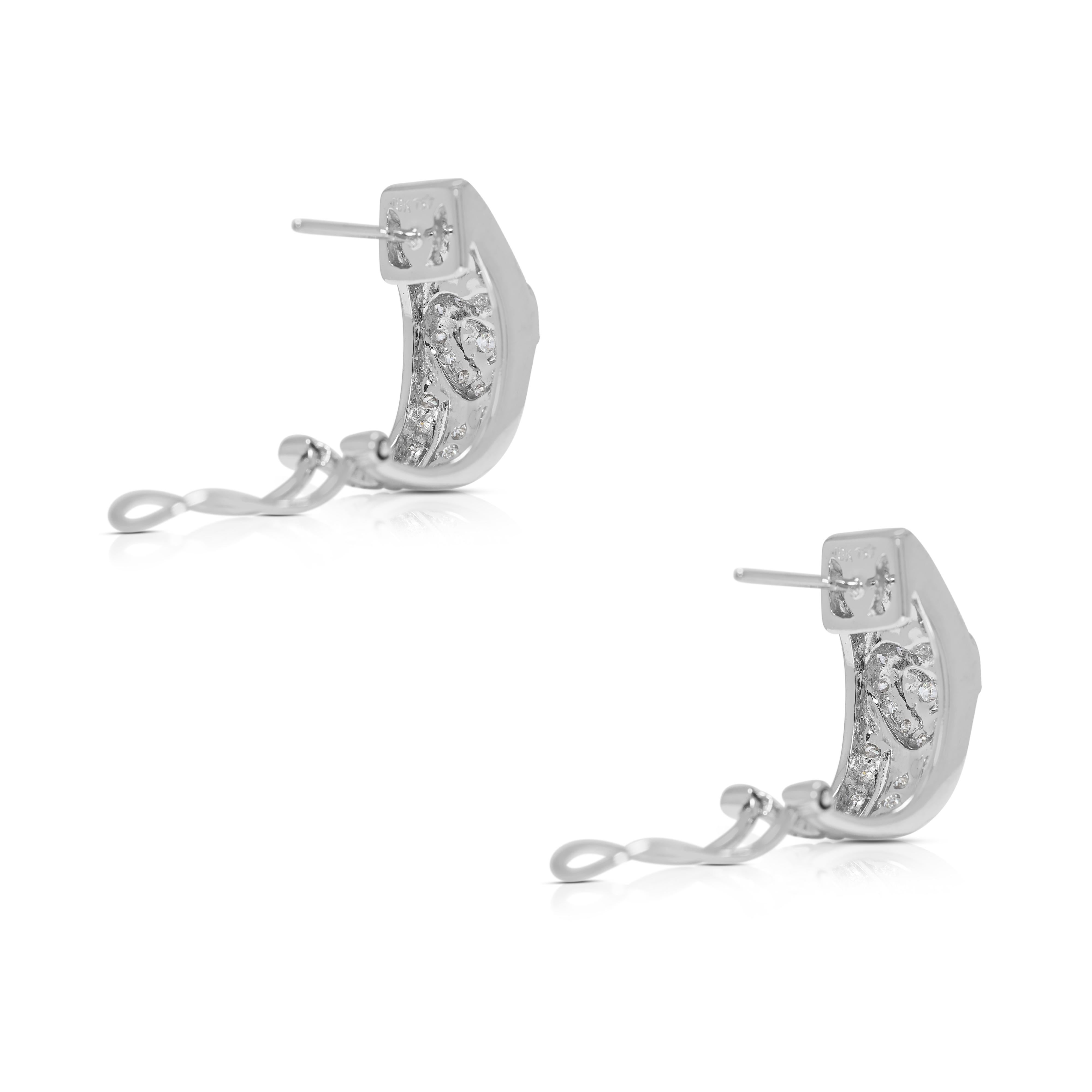 Sparkling 0.72ct Natural Diamond 18K White Gold Latch Back Earrings For Sale 2