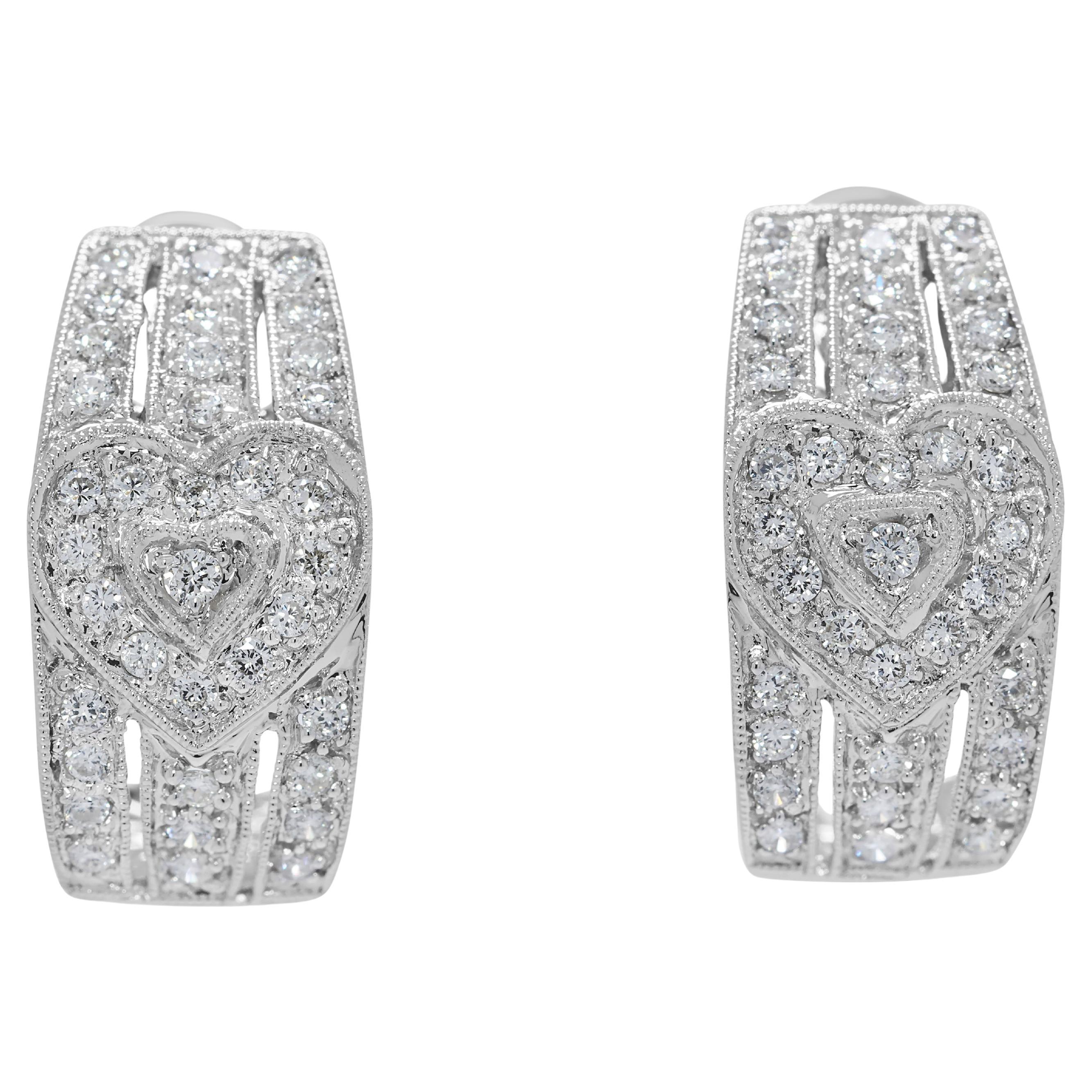 Sparkling 0.72ct Natural Diamond 18K White Gold Latch Back Earrings For Sale