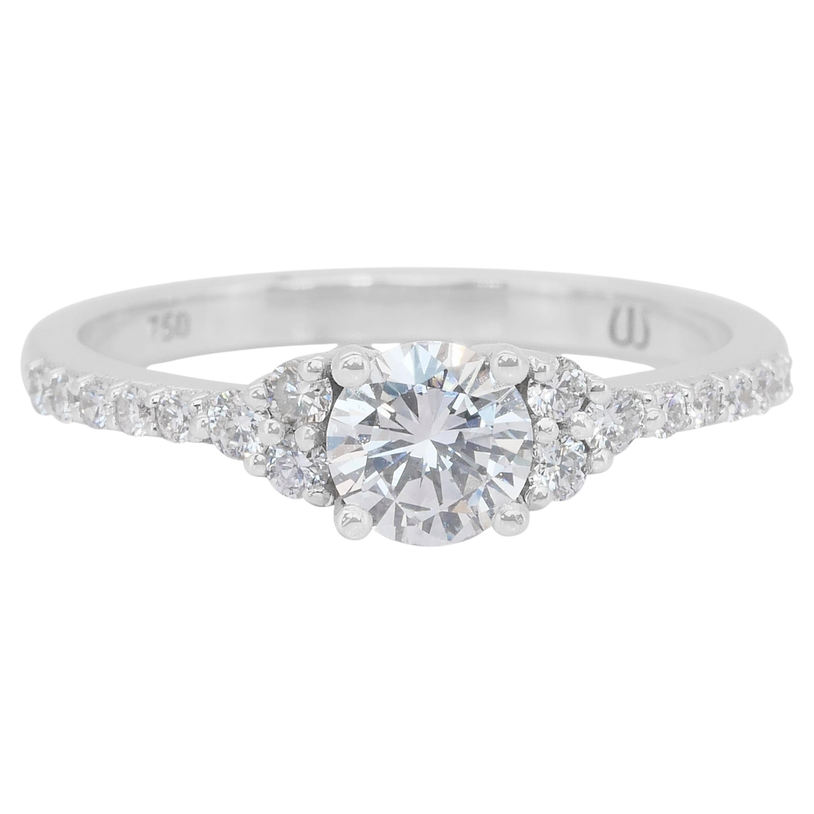 Bague pavée de 0,75ct de diamants en or blanc 18k - Certifiée IGI en vente