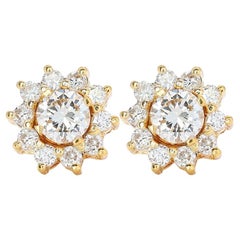 Sparkling 0.78ct Flower Diamond Earrings set in 22K Yellow Gold