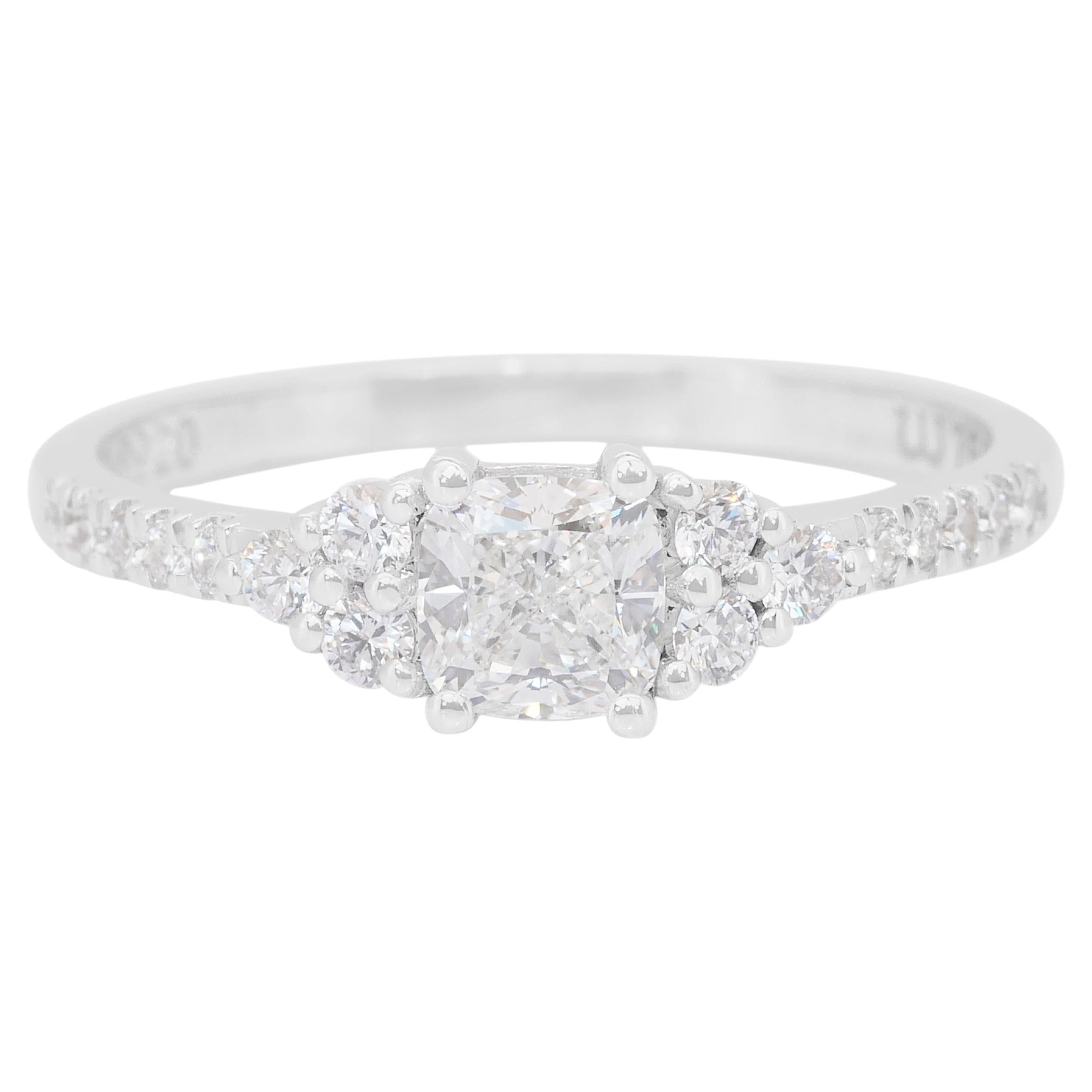 Sparkling 0.79ct Diamonds Ring in 18k White Gold - GIA Certified