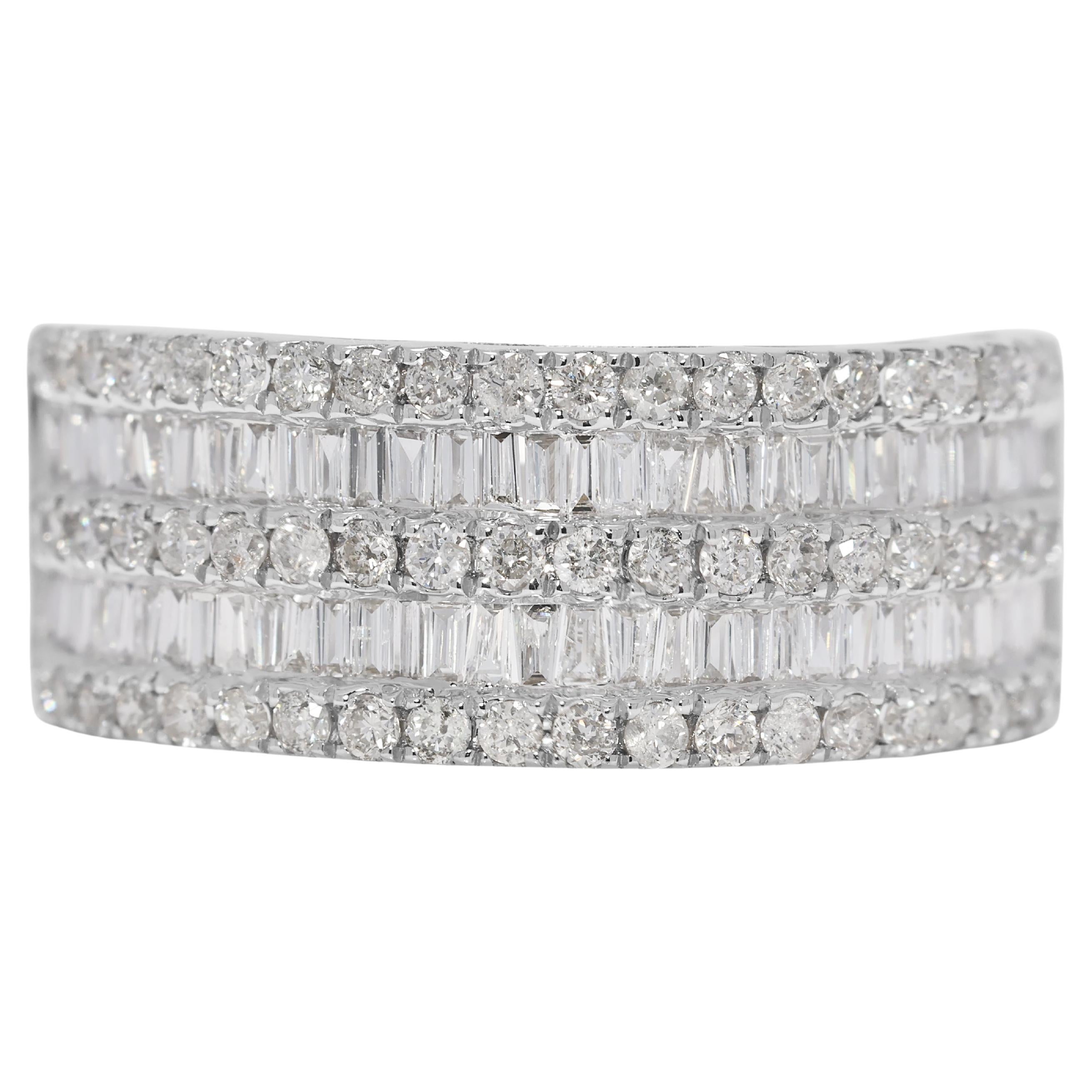 Funkelndes 0,84ct Naturdiamant-Multi-Row-Band aus 18K Weißgold