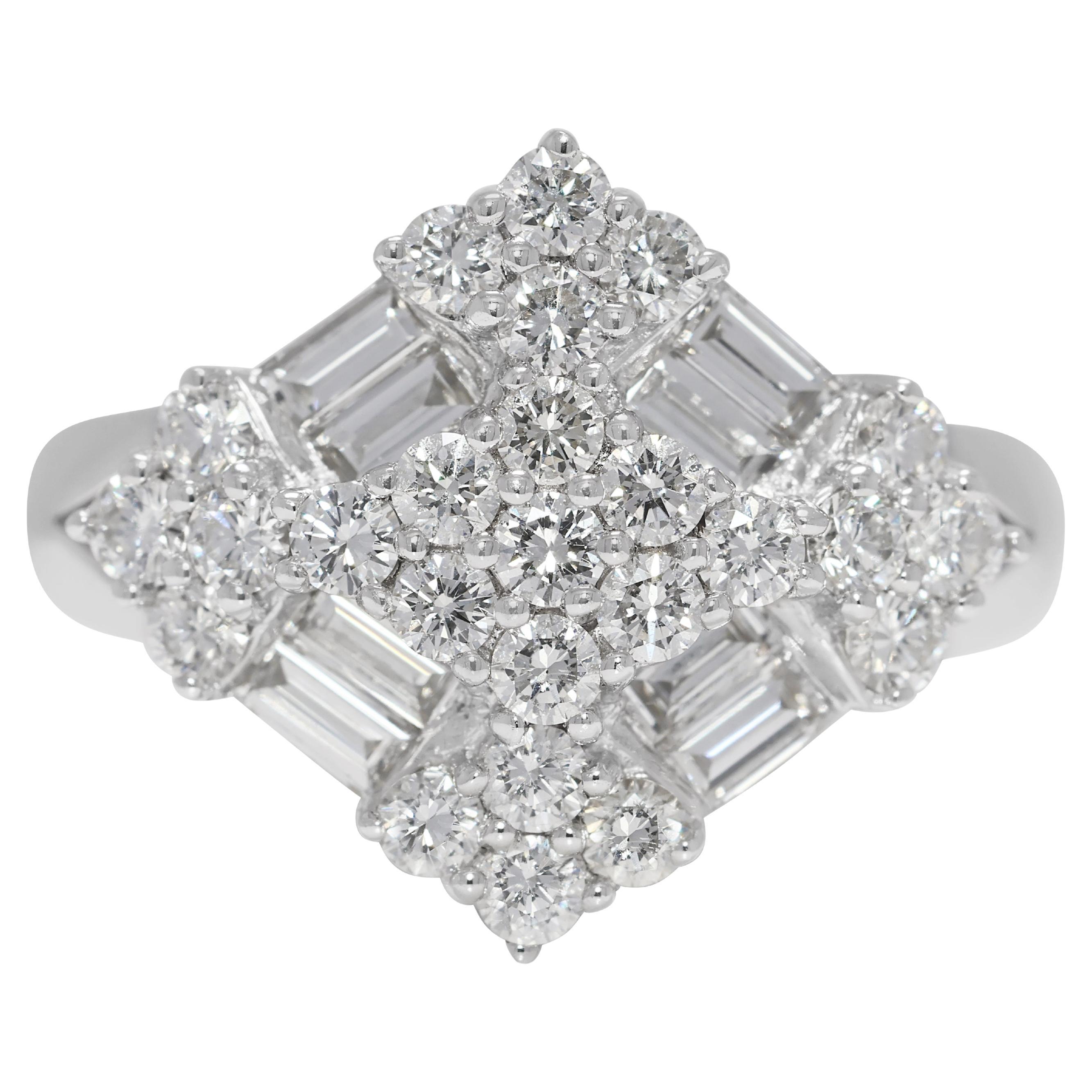 Sparkling 0.86ct Natural Diamond 18K White Gold Statement Ring