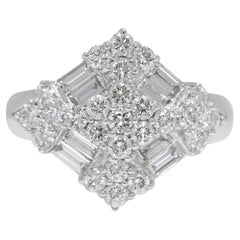 Sparkling 0.86ct Natural Diamond 18K White Gold Statement Ring