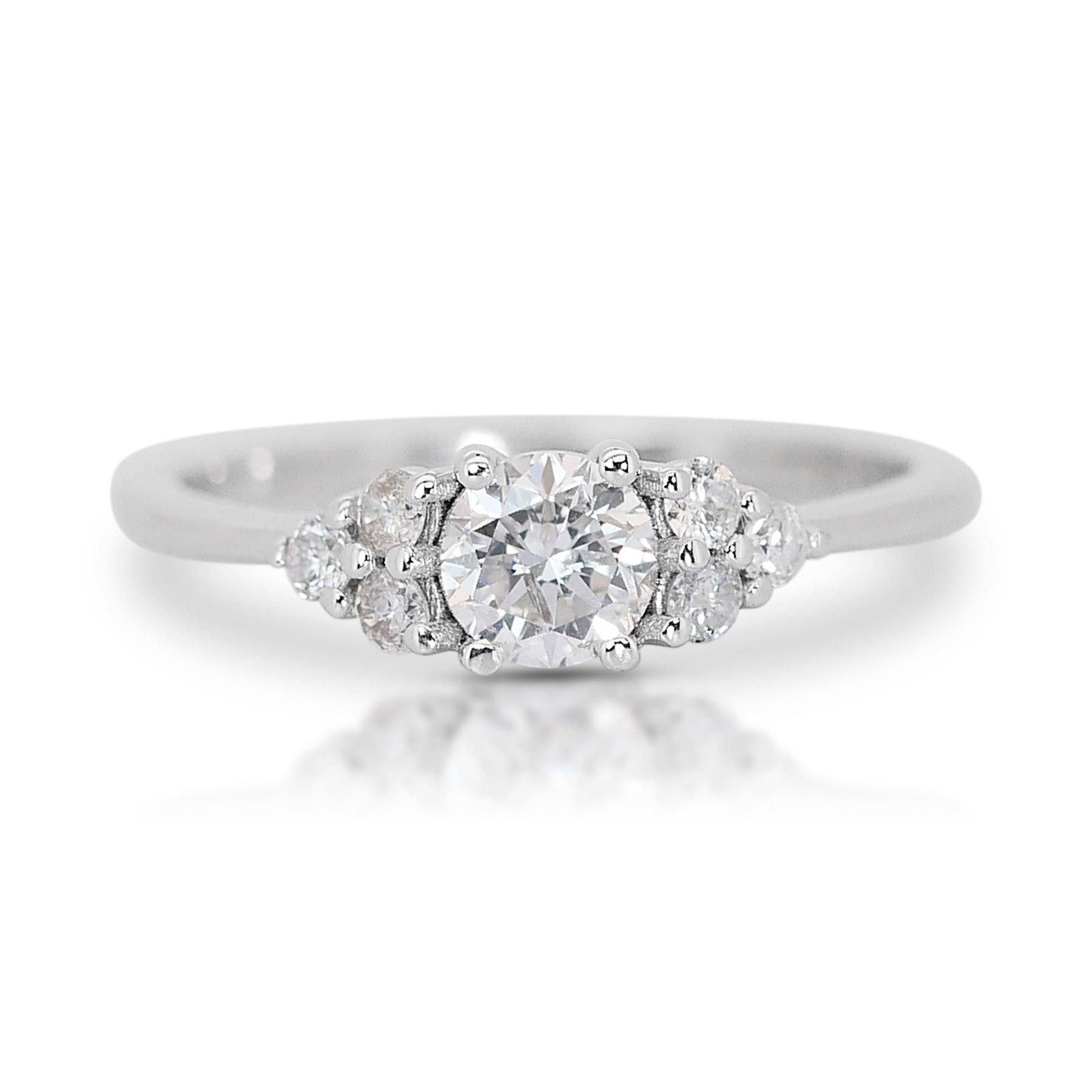 Sparkling 0.96ct Diamond Pave Ring in 18k White Gold - GIA Certified