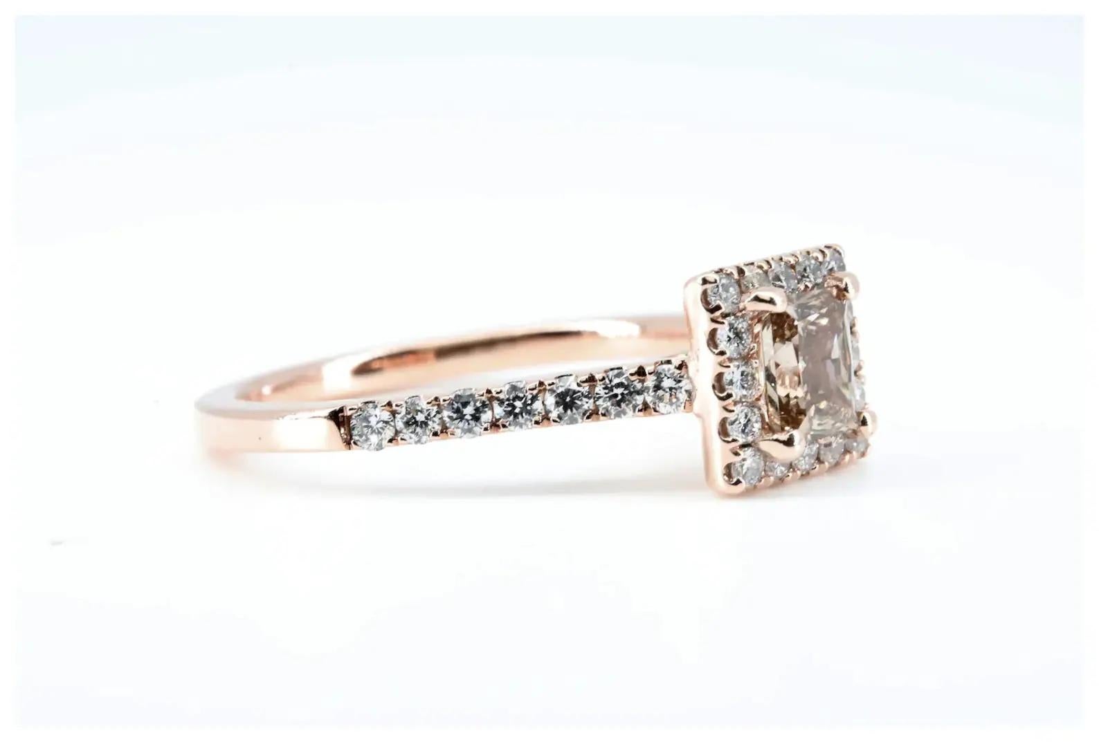 Contemporary  Sparkling 0.97 CTW Champagne & Colorless Diamond Engagement Ring in Rose Gold For Sale