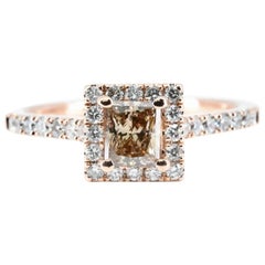 Sparkling 0.97 CTW Champagne & Colorless Diamond Engagement Ring Rose Gold