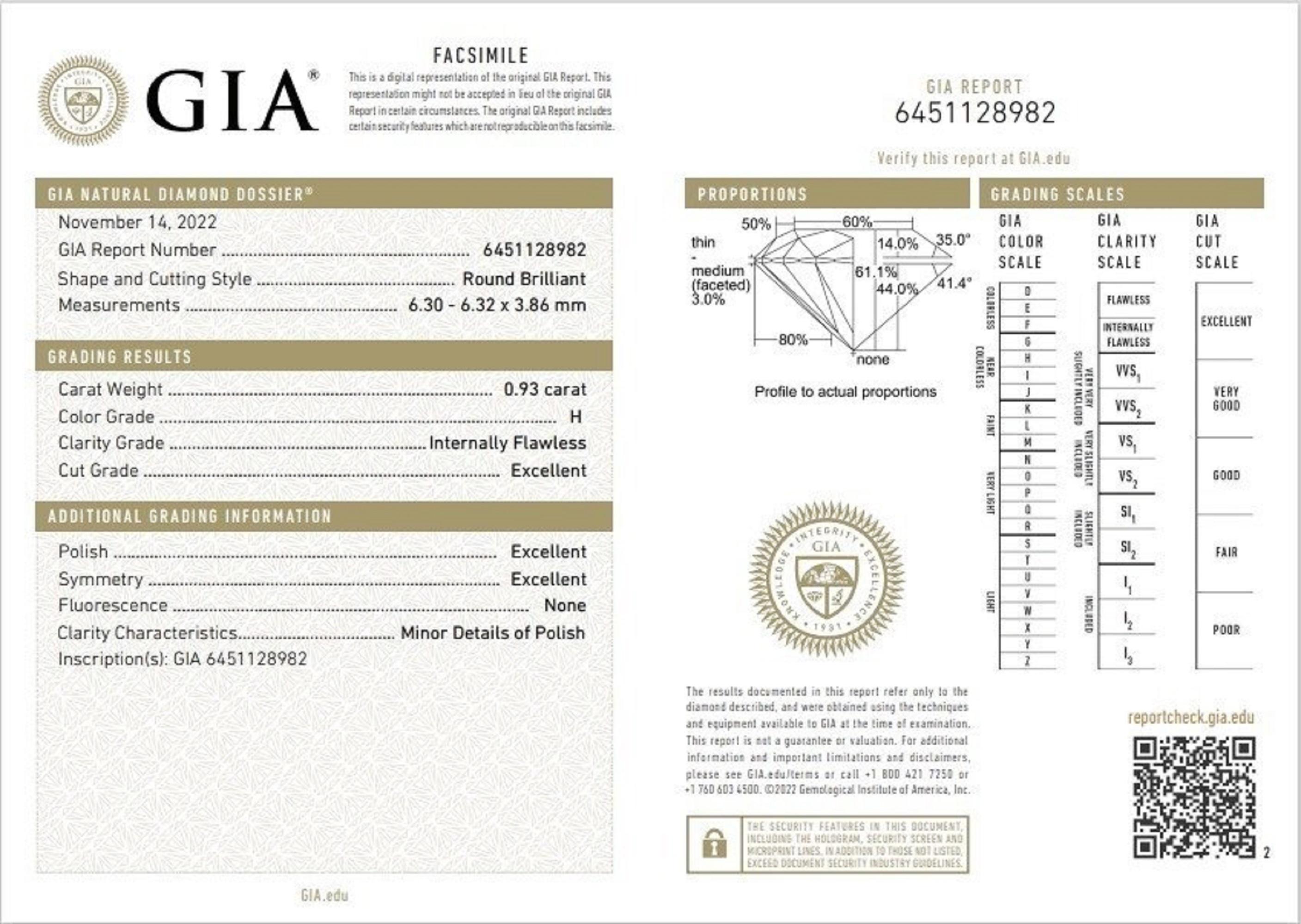 Diamante brillante de 1 pieza con certificado GIA de diamante natural de 0,93 ct Corte redondo en venta