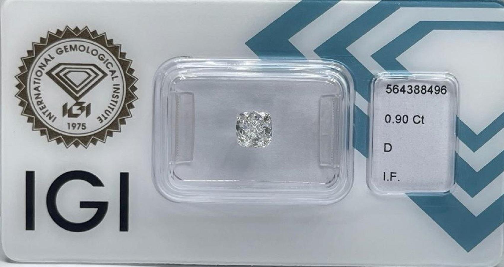 Sparkling 1 pc Natural Diamond with 0.90 Carat Cushion D IF IGI Certificate 1