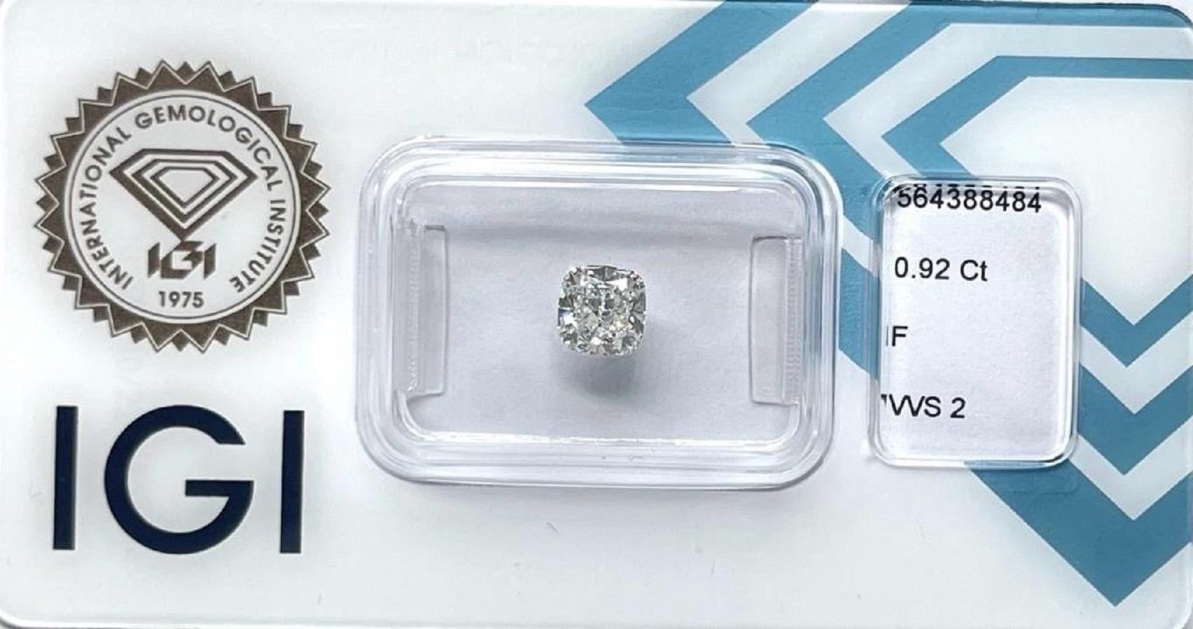 Sparkling 1 Pc Natural Diamond w/ 0.92ct Cushion F VVS2 IGI Certificate 1
