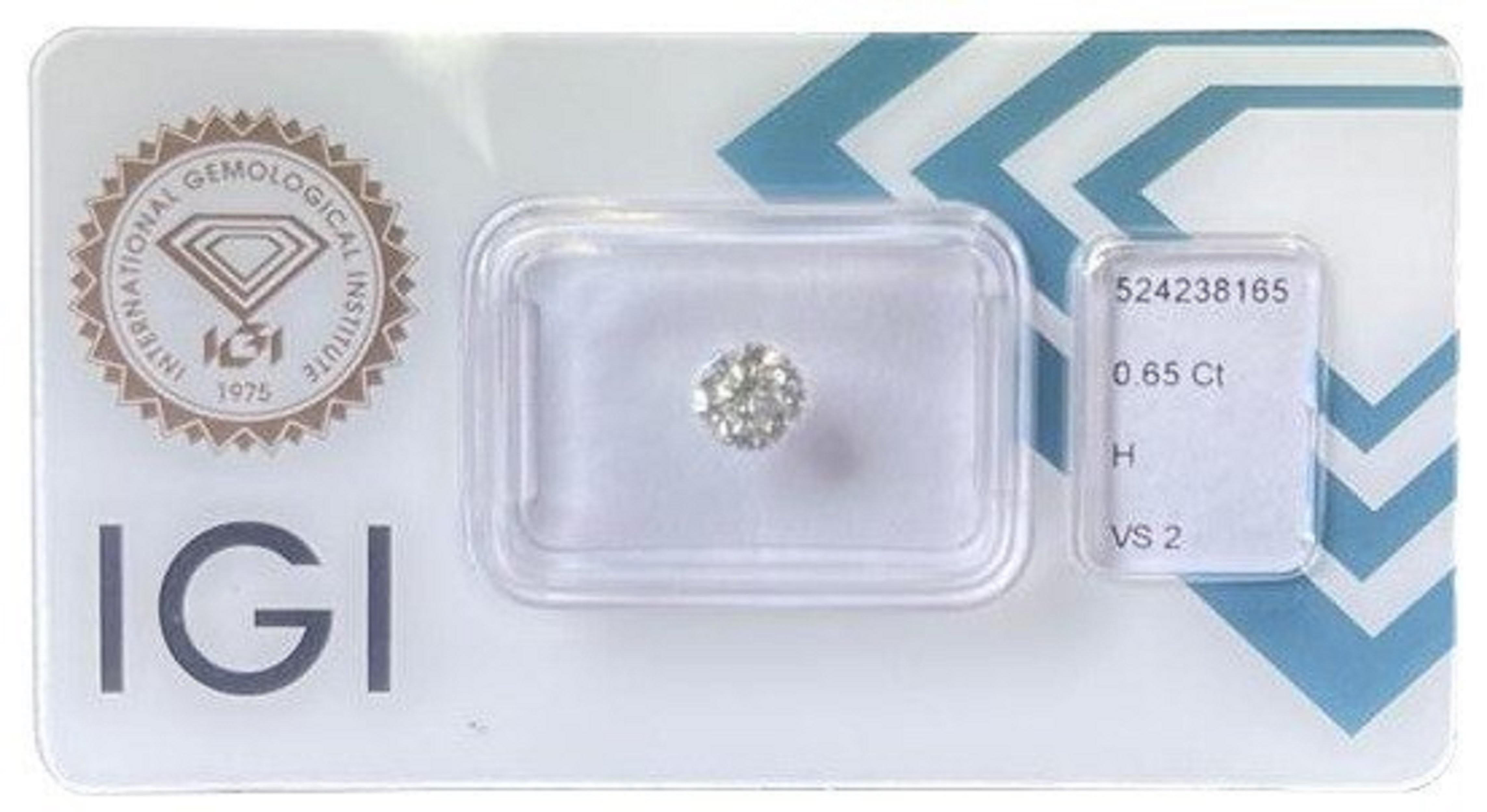 Women's or Men's Sparkling 1 pc Natural Diamond with 0.65 ct H VS2, IGI Certificate For Sale