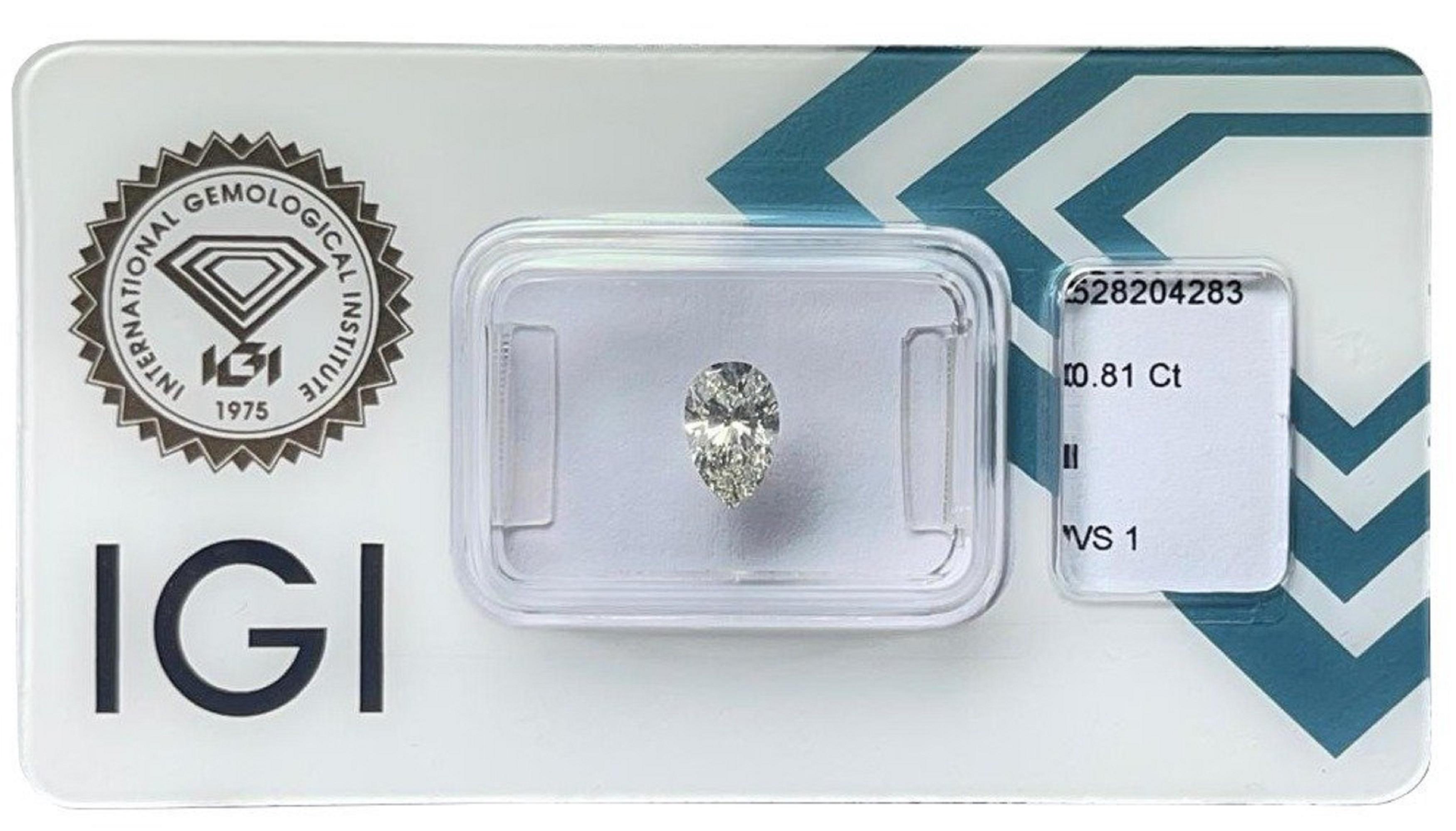 Women's or Men's Sparkling 1 pc Natural Diamond with 0.81 ct I VS1 - IGI Certificate For Sale