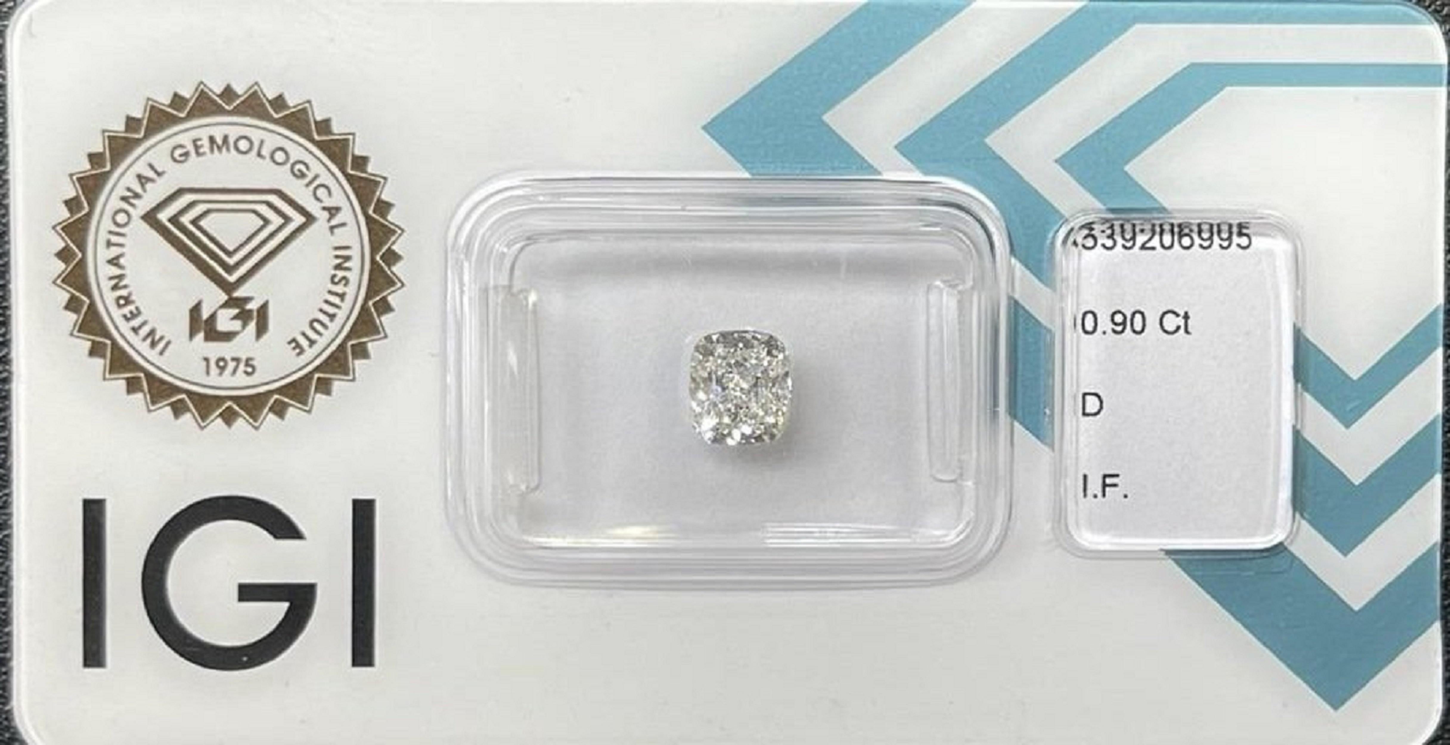 Sparkling 1 pc Natural Diamond with 0.90 ct D IF, IGI Certificate In New Condition For Sale In רמת גן, IL