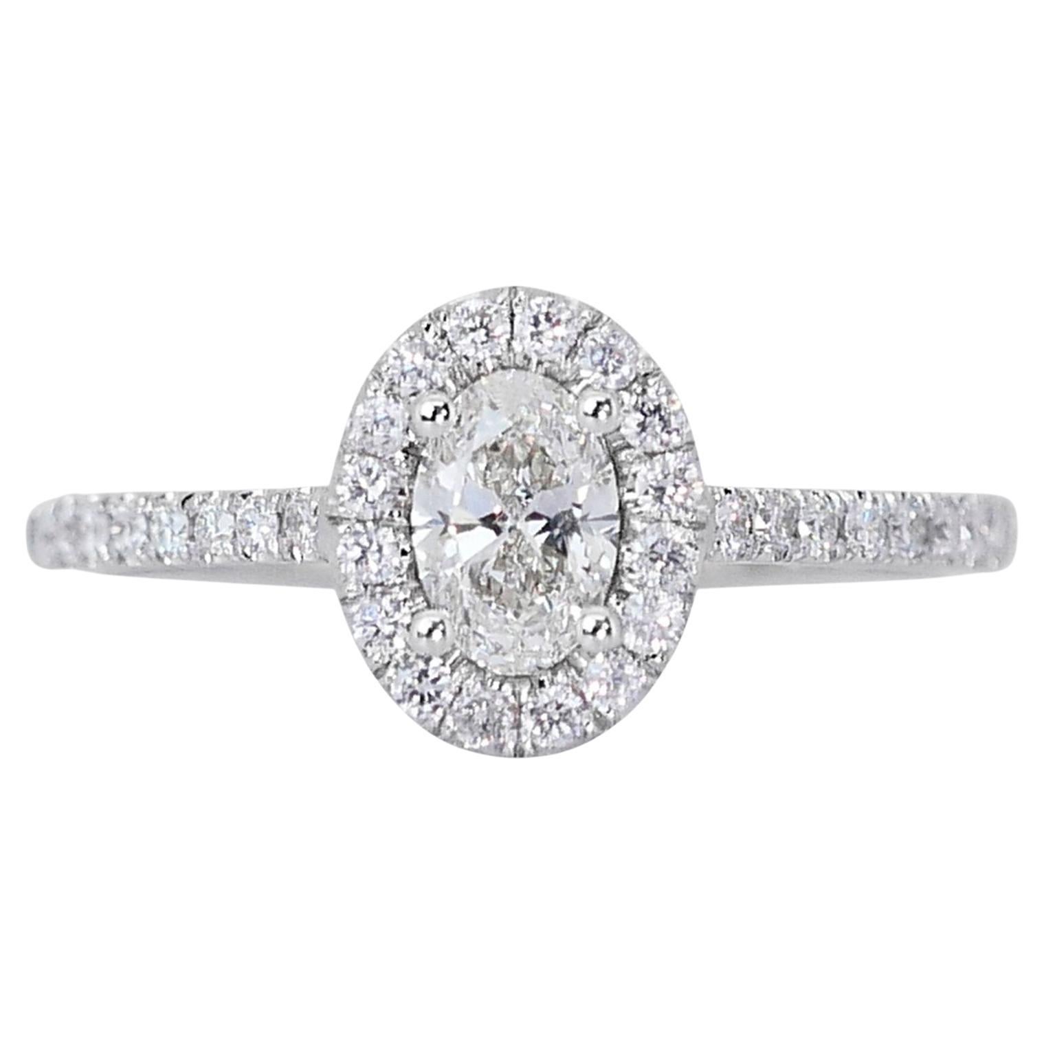 Sparkling 1.00ct Oval Diamond Halo Ring in 18k White Gold - GIA Certified