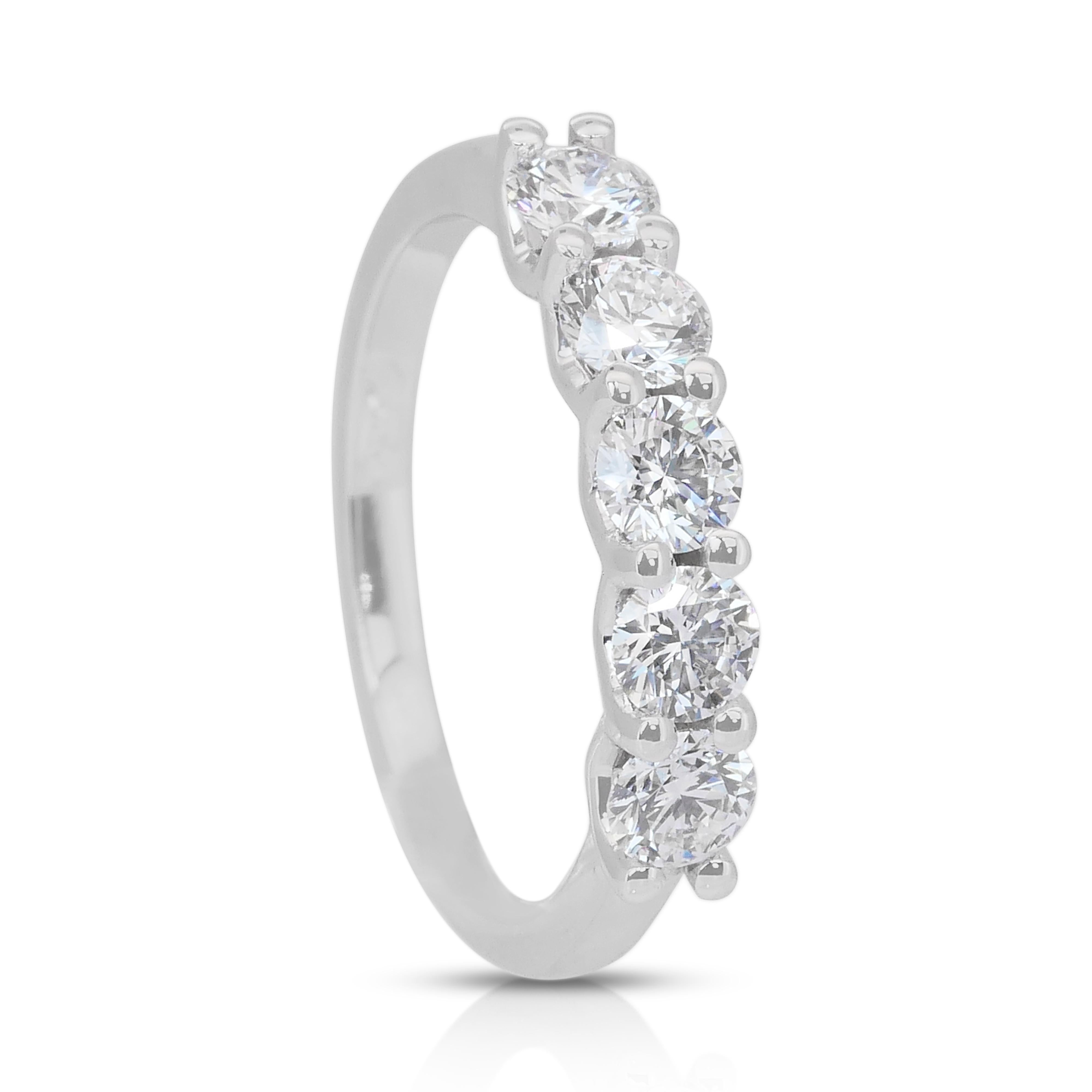 Sparkling 1,01 Karat Dreifacher ausgezeichneter Diamantring mit 5 Steinen im Idealschliff im Angebot 2