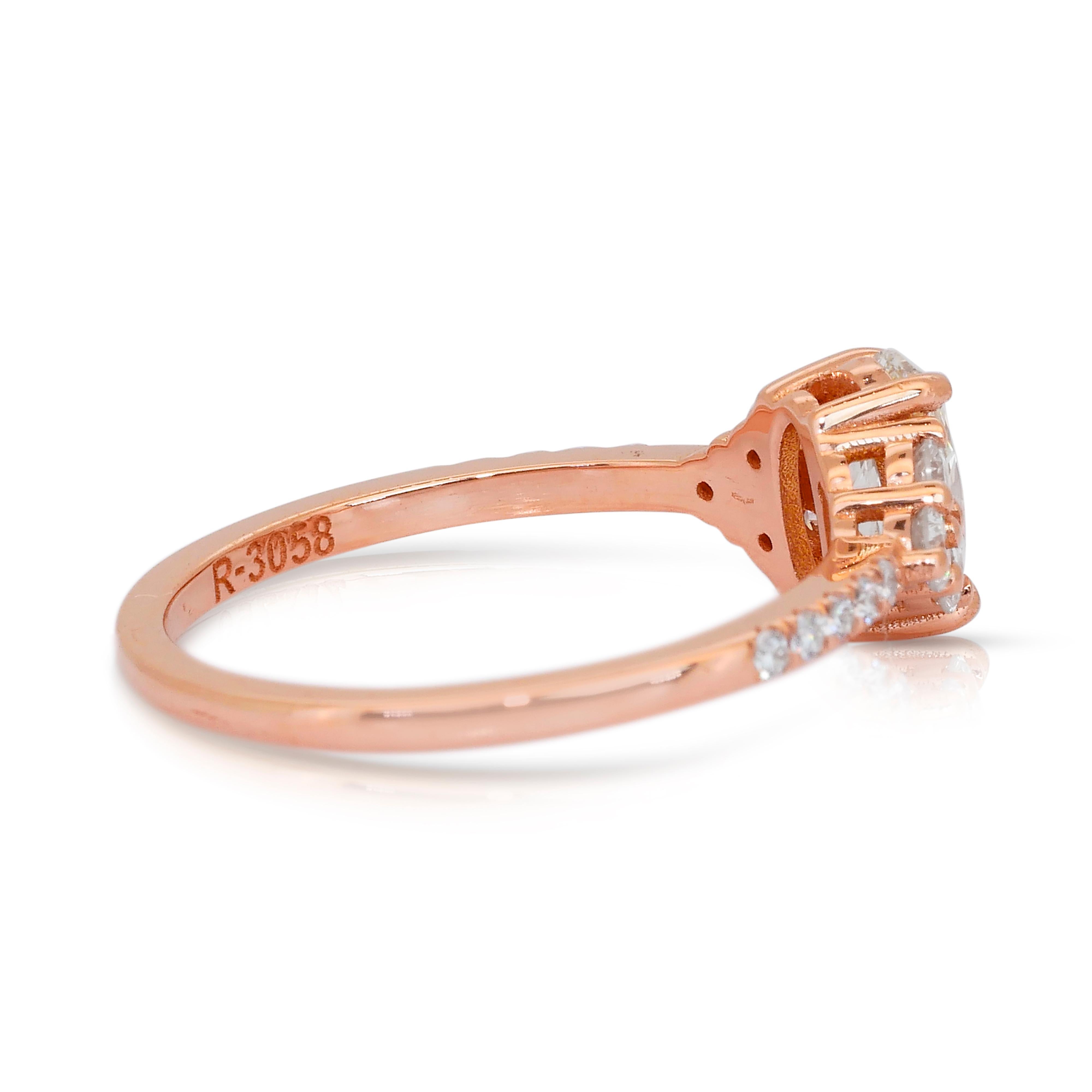 Taille ovale Bague étincelante en or rose 18 carats avec 1,08 carats de diamants en pavé - certifié IGI en vente