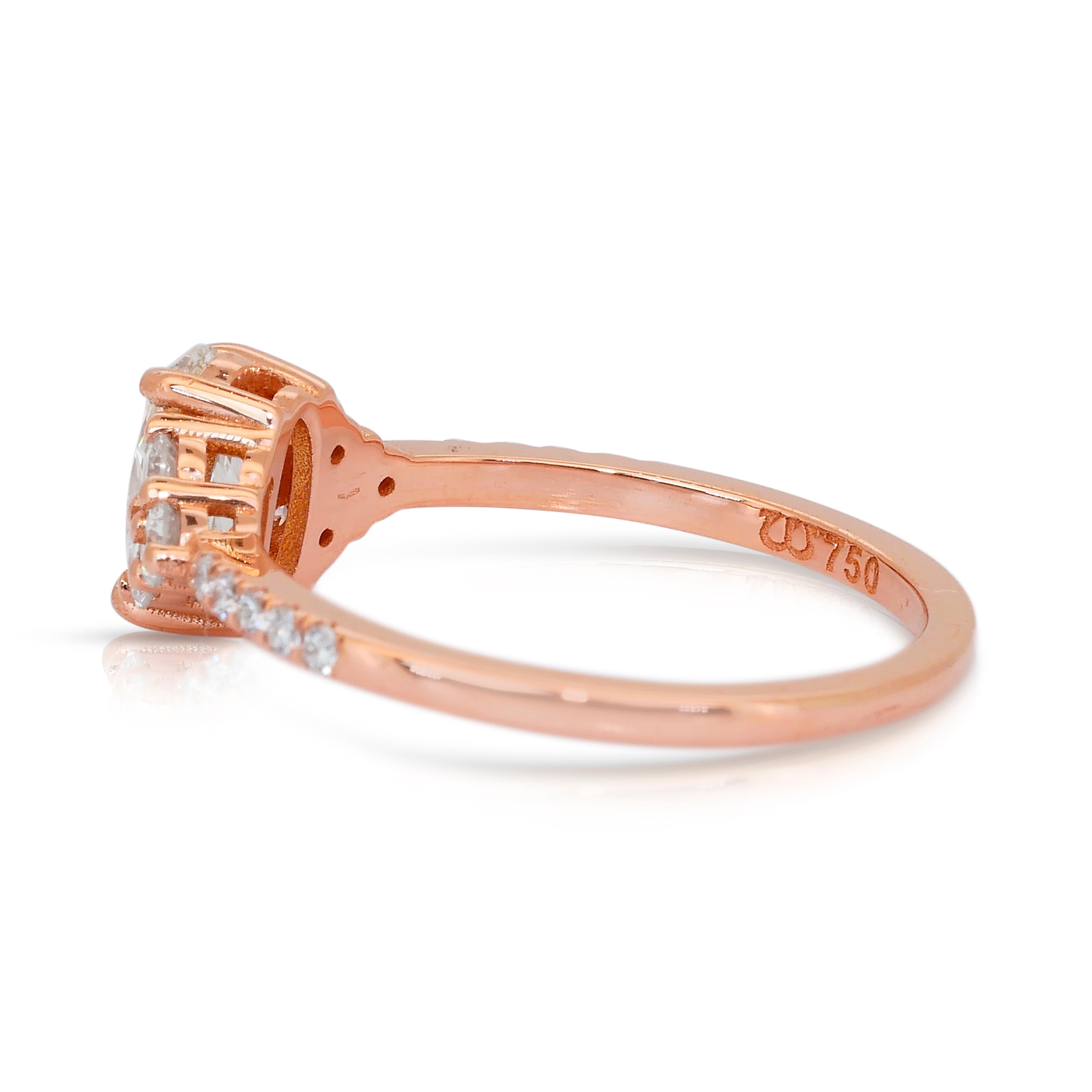Bague étincelante en or rose 18 carats avec 1,08 carats de diamants en pavé - certifié IGI Neuf - En vente à רמת גן, IL