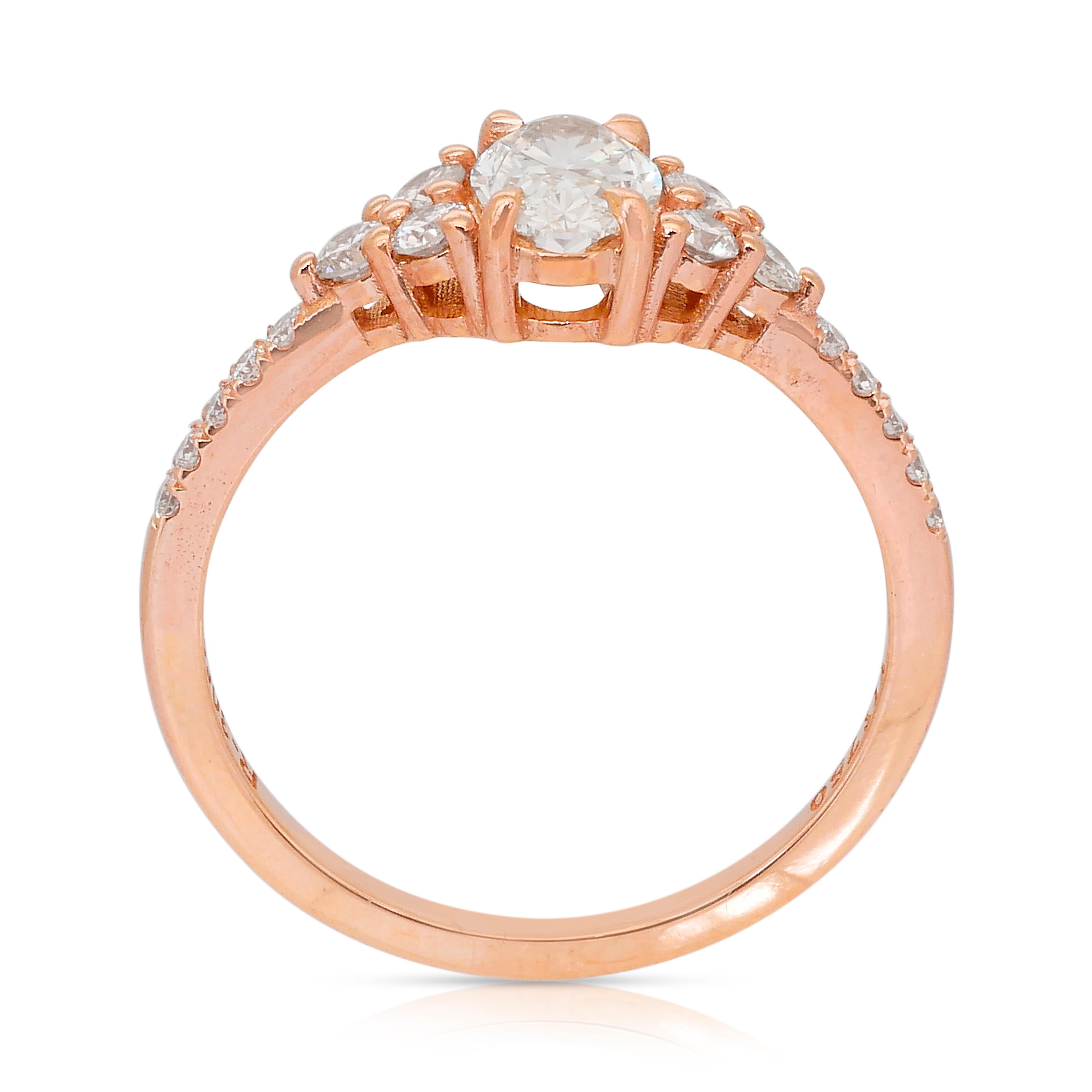 Bague étincelante en or rose 18 carats avec 1,08 carats de diamants en pavé - certifié IGI en vente 3