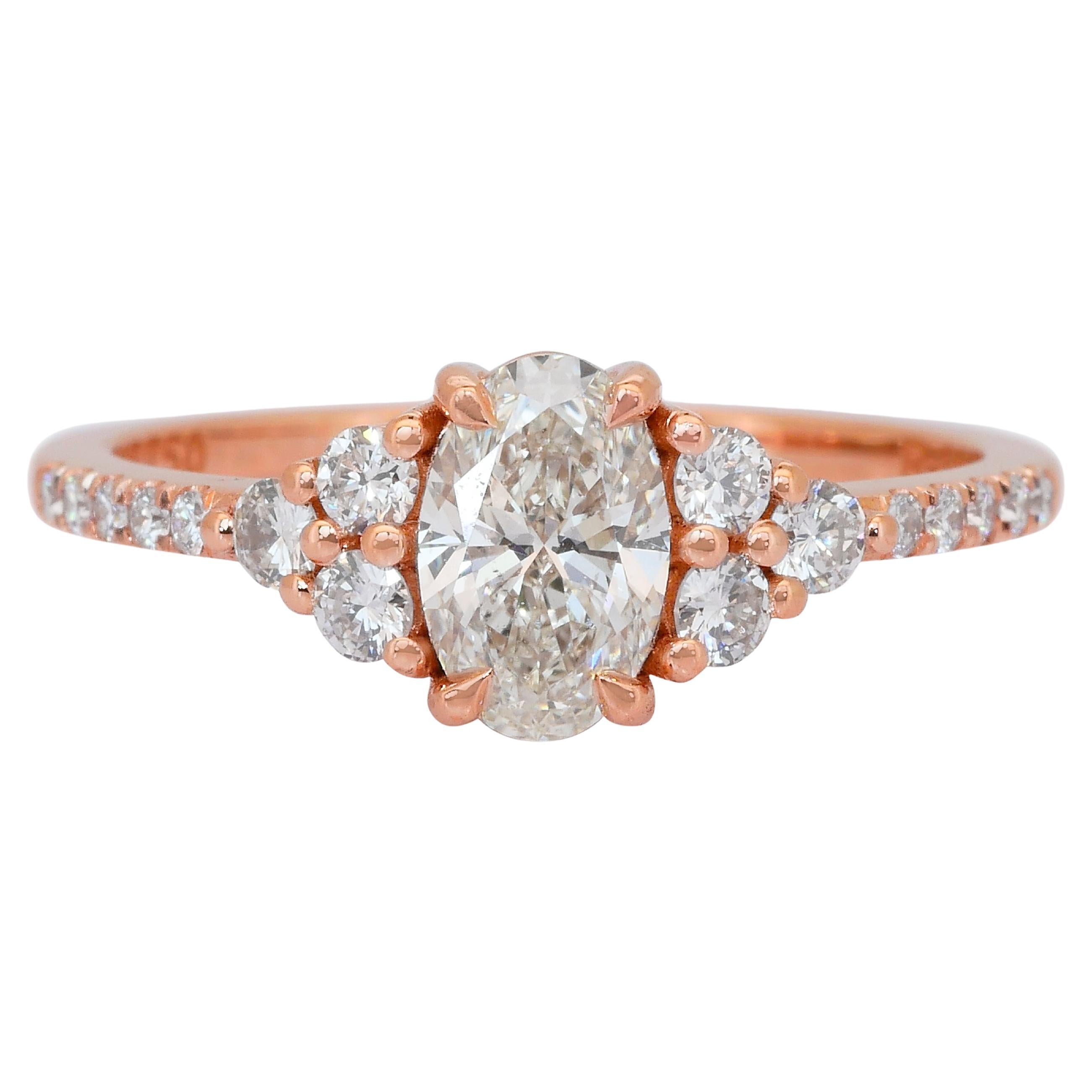 Bague étincelante en or rose 18 carats avec 1,08 carats de diamants en pavé - certifié IGI