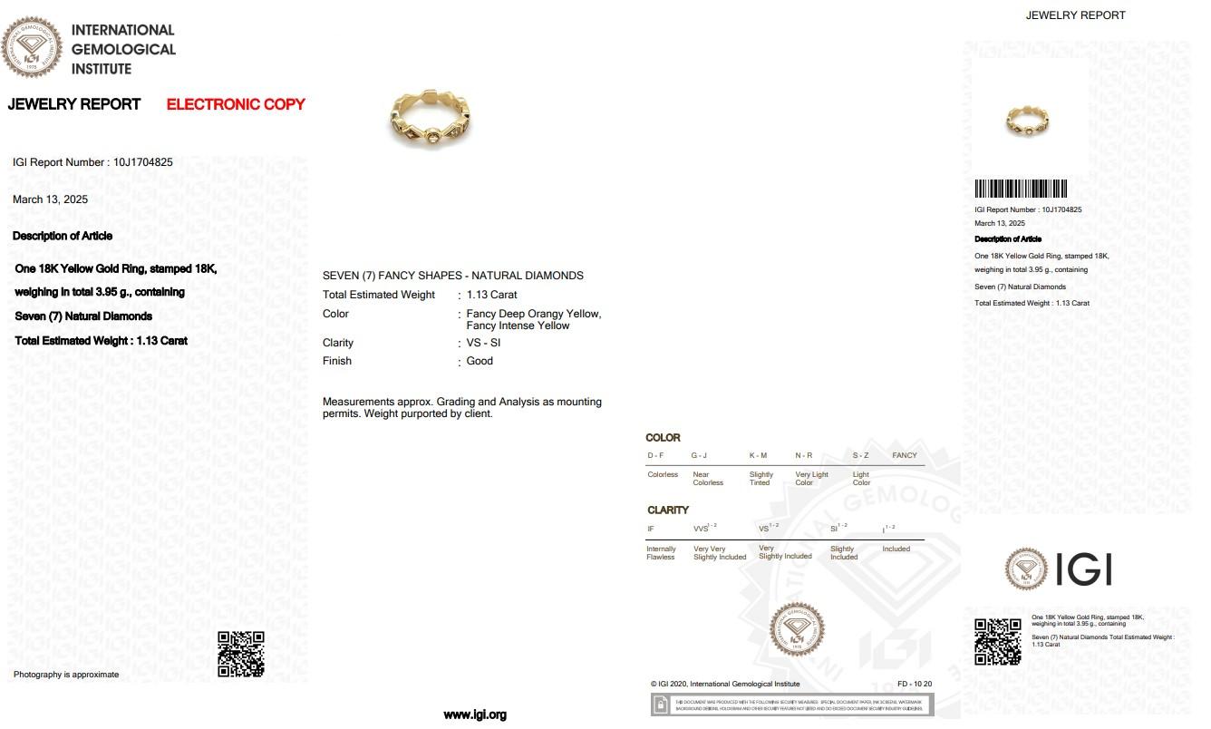 Scintillante anello con 1,13 carati di diamanti colorati in oro giallo 18 carati - Certificato IGI in vendita 1