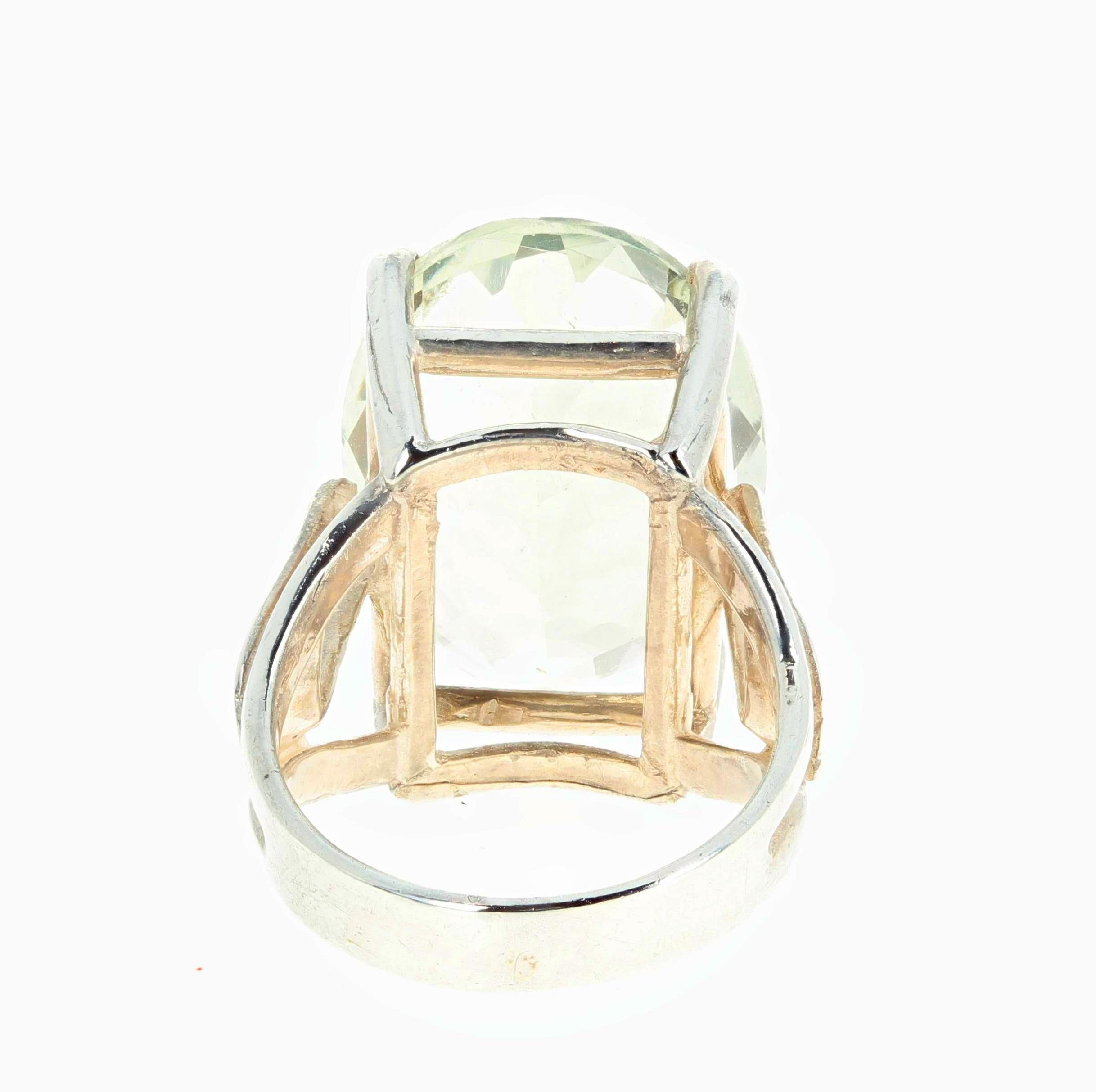 Women's or Men's Sparkling 12 Carat Praziolite Green Amethyst Stirling Silver Ring