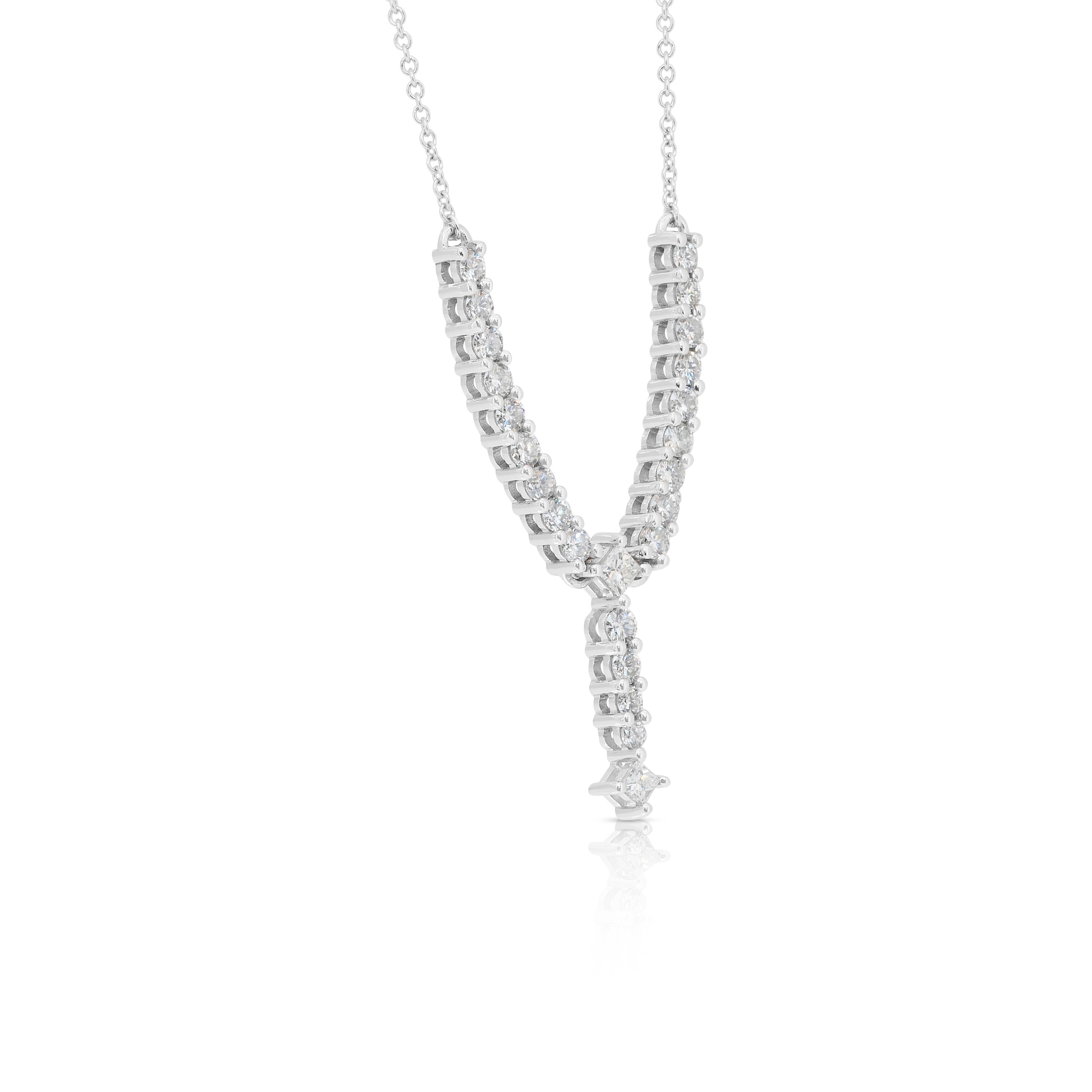 Taille ronde Collier de gouttes de diamants étincelants de 1,38ct en or blanc 18k - certifié IGI en vente
