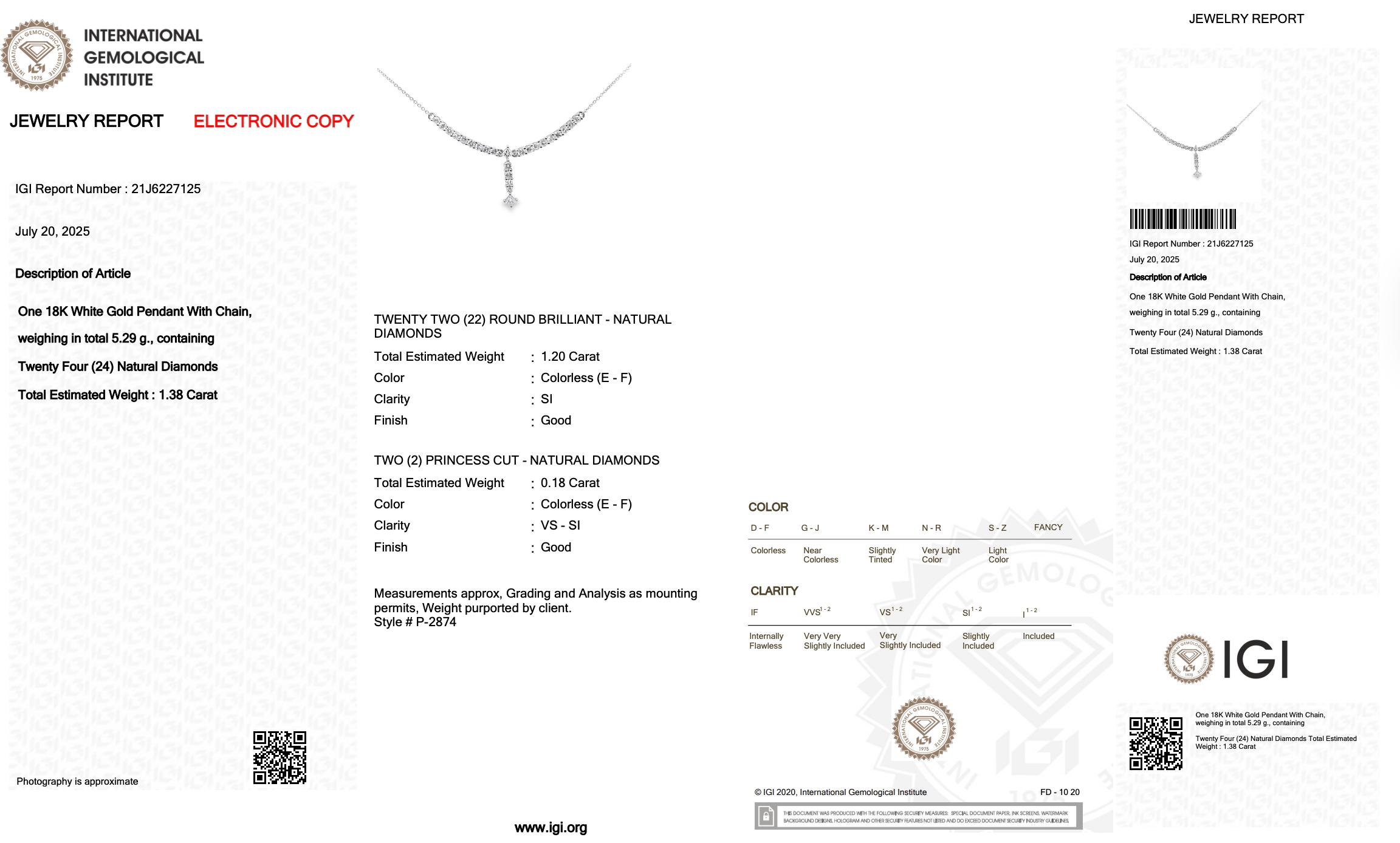 Collier de gouttes de diamants étincelants de 1,38ct en or blanc 18k - certifié IGI Pour femmes en vente
