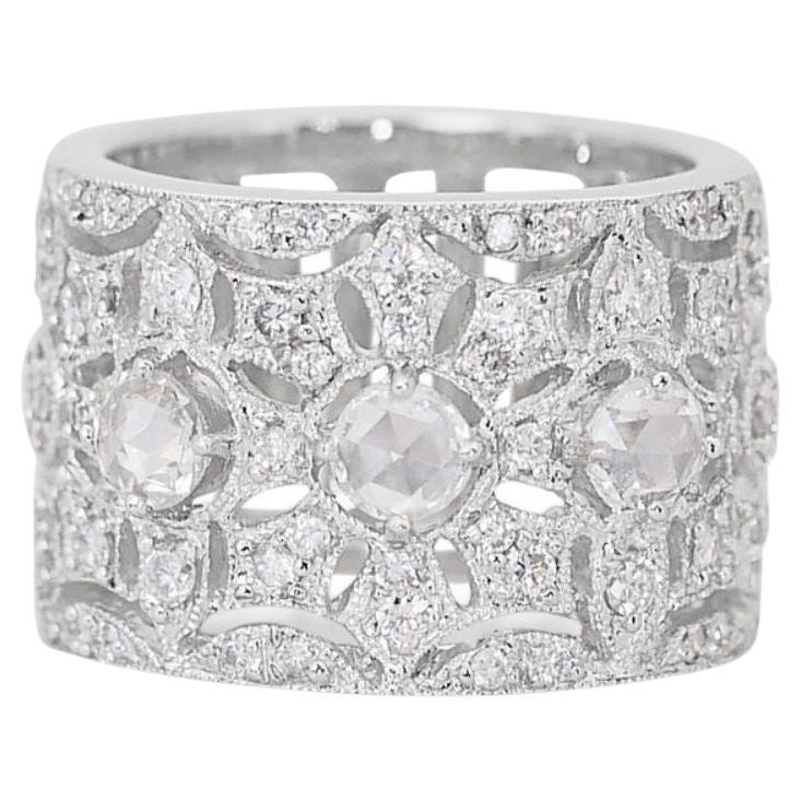 Sparkling 1.39 Carat Antique style Diamond Ring in 18K White Gold For Sale
