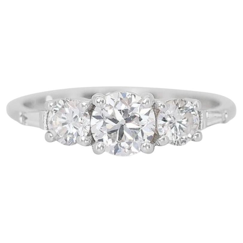 Sparkling 1.39ct Three-stoned Round Brilliant Diamond Ring For Sale