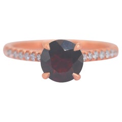 Bague étincelante en or rose 18 carats avec grenat et diamants en pavé - certifiée IGI