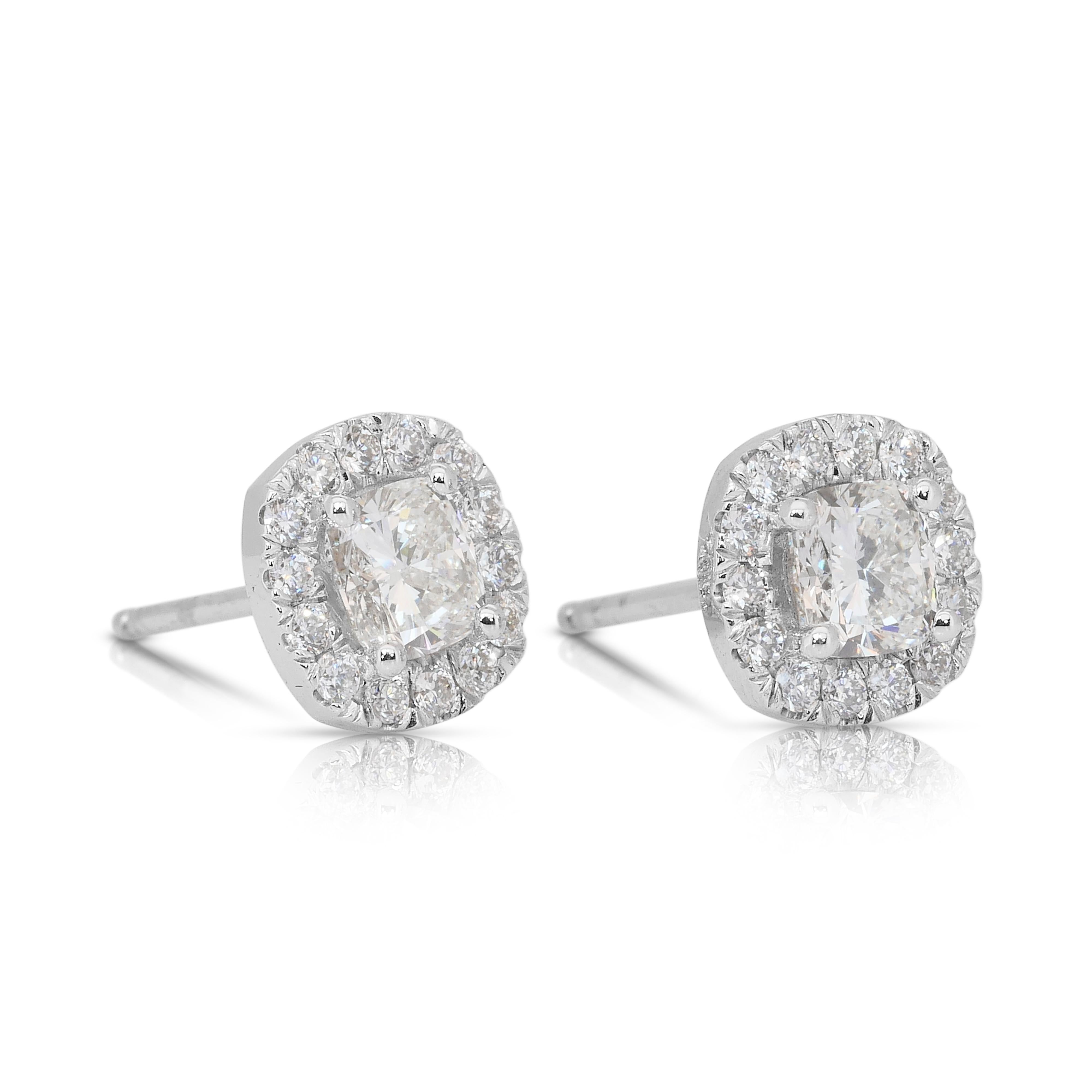 Taglio cuscino Orecchini con diamanti scintillanti da 1,42 carati in oro bianco 18 carati - Certificato IGI in vendita