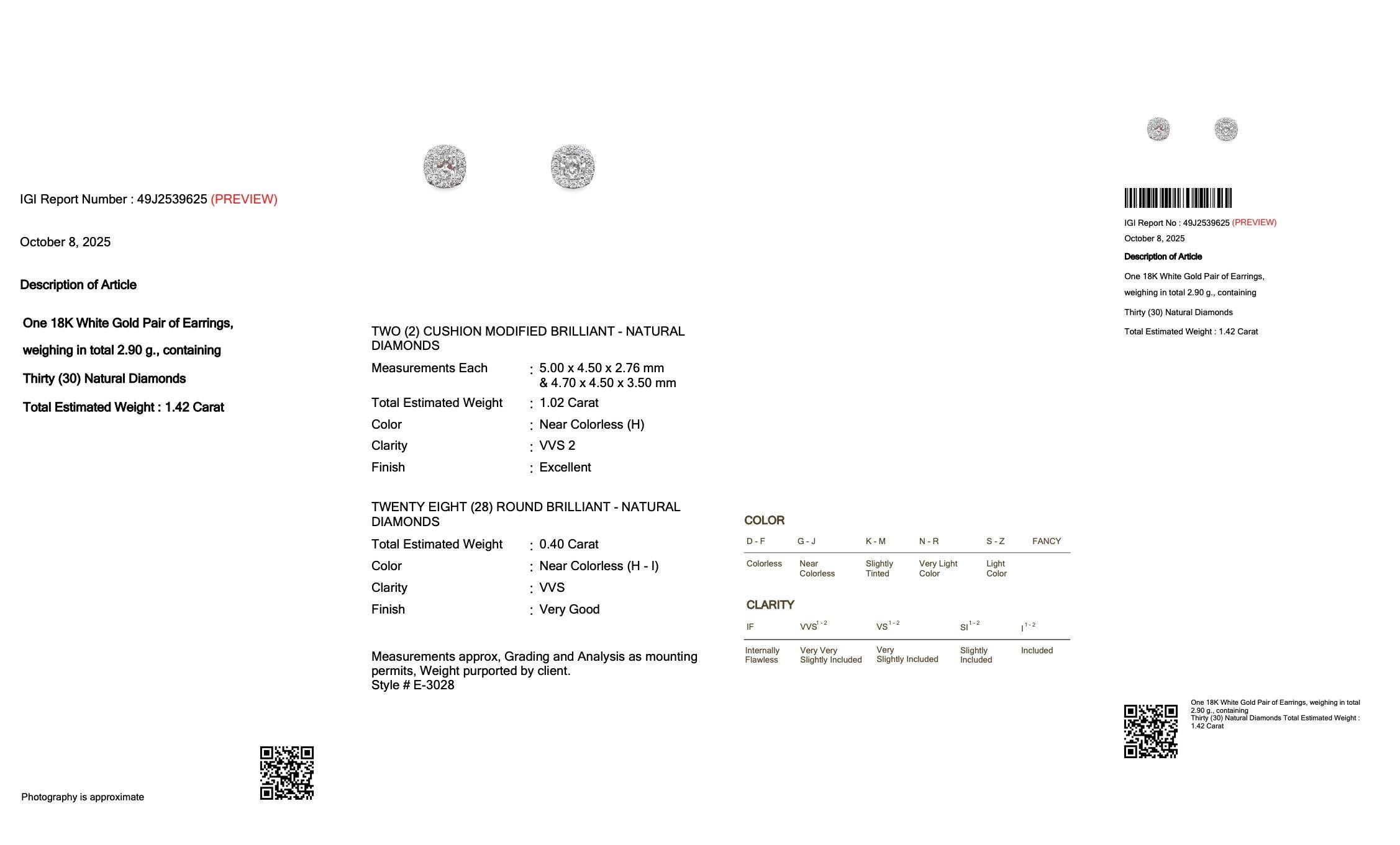 Donna Orecchini con diamanti scintillanti da 1,42 carati in oro bianco 18 carati - Certificato IGI in vendita