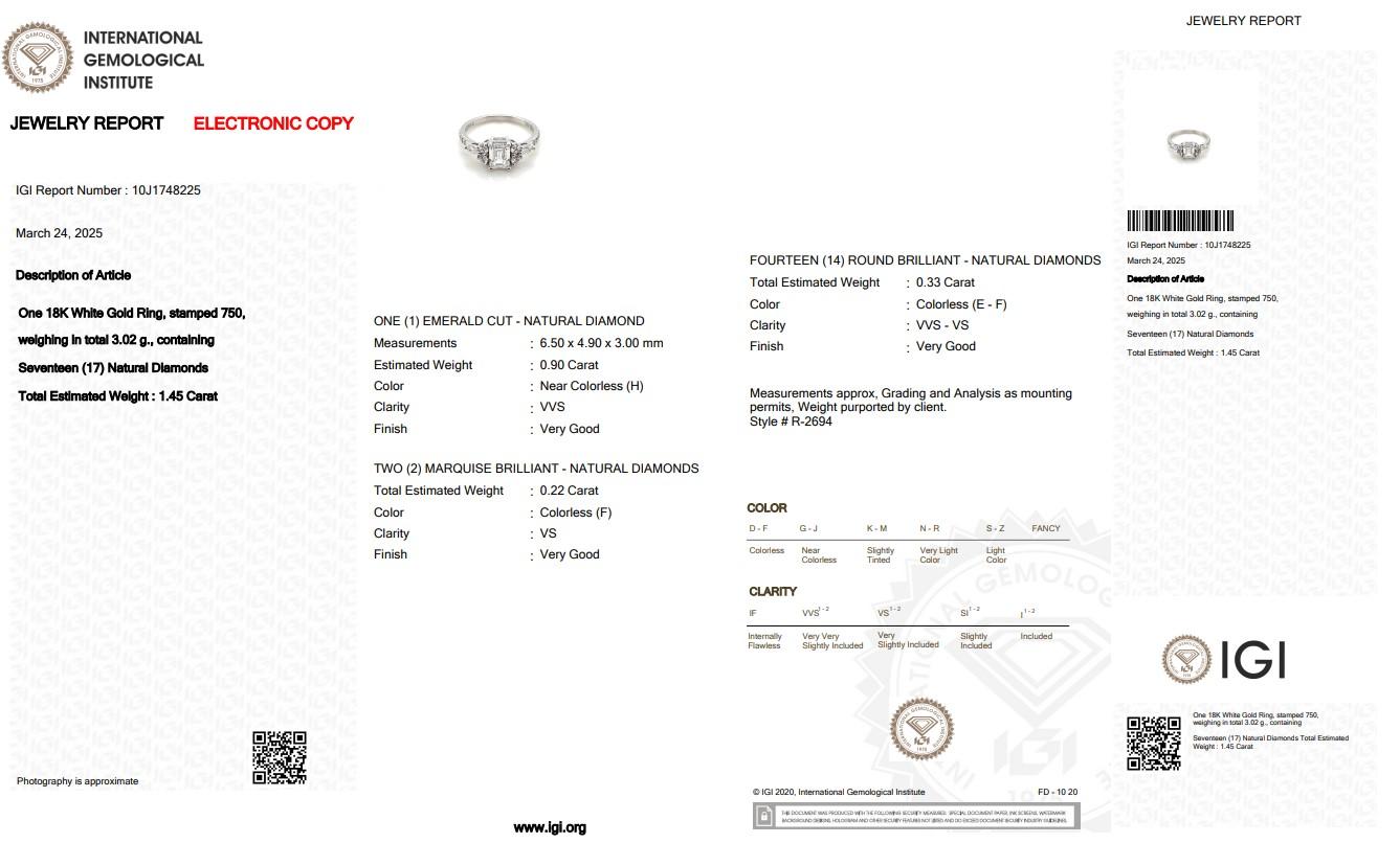 Anello con pavé di diamanti da 1,45 carati in oro bianco 18 carati - Certificato IGI in vendita 1