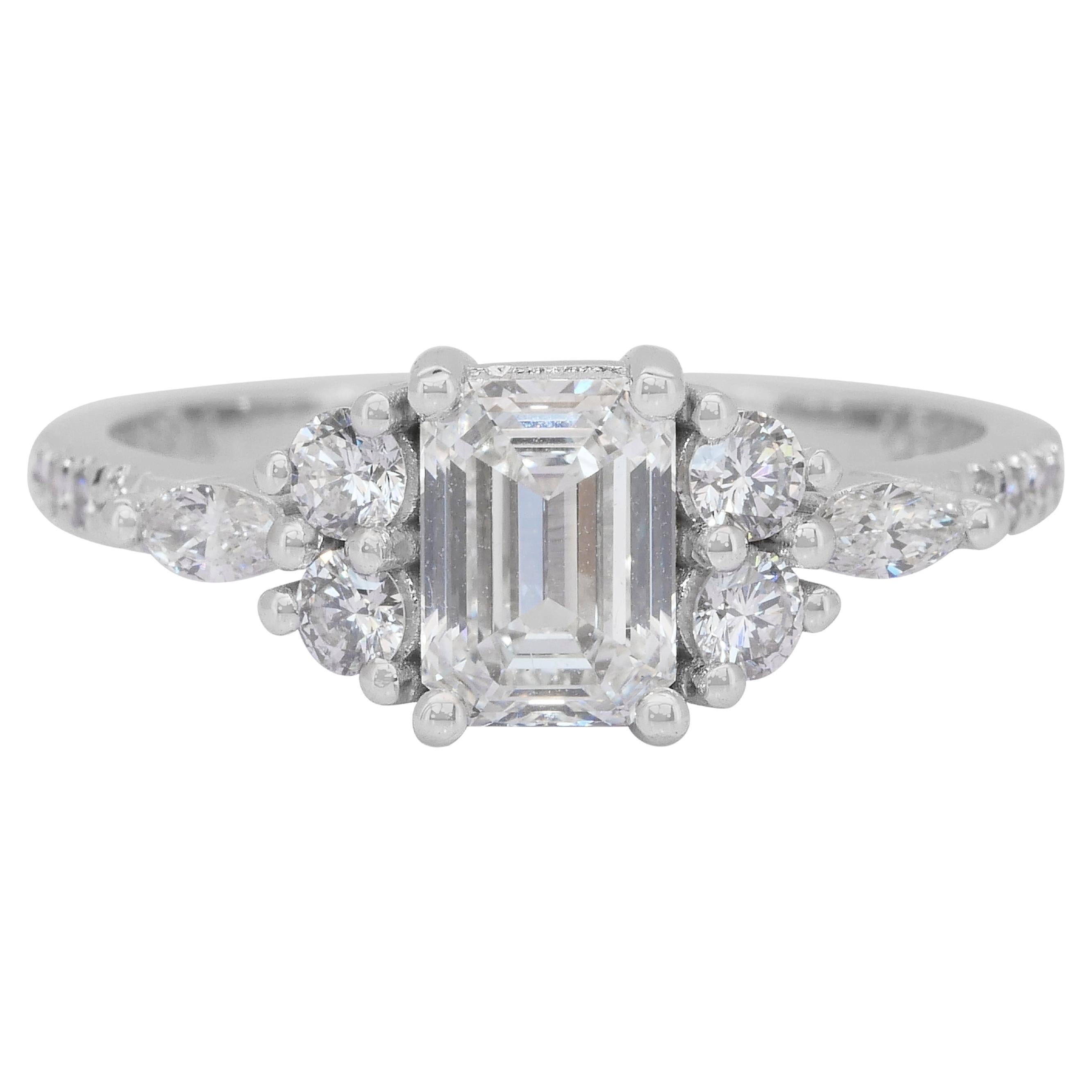 Sparkling 1.45ct Diamonds Pave Ring in 18k White Gold - IGI Certified