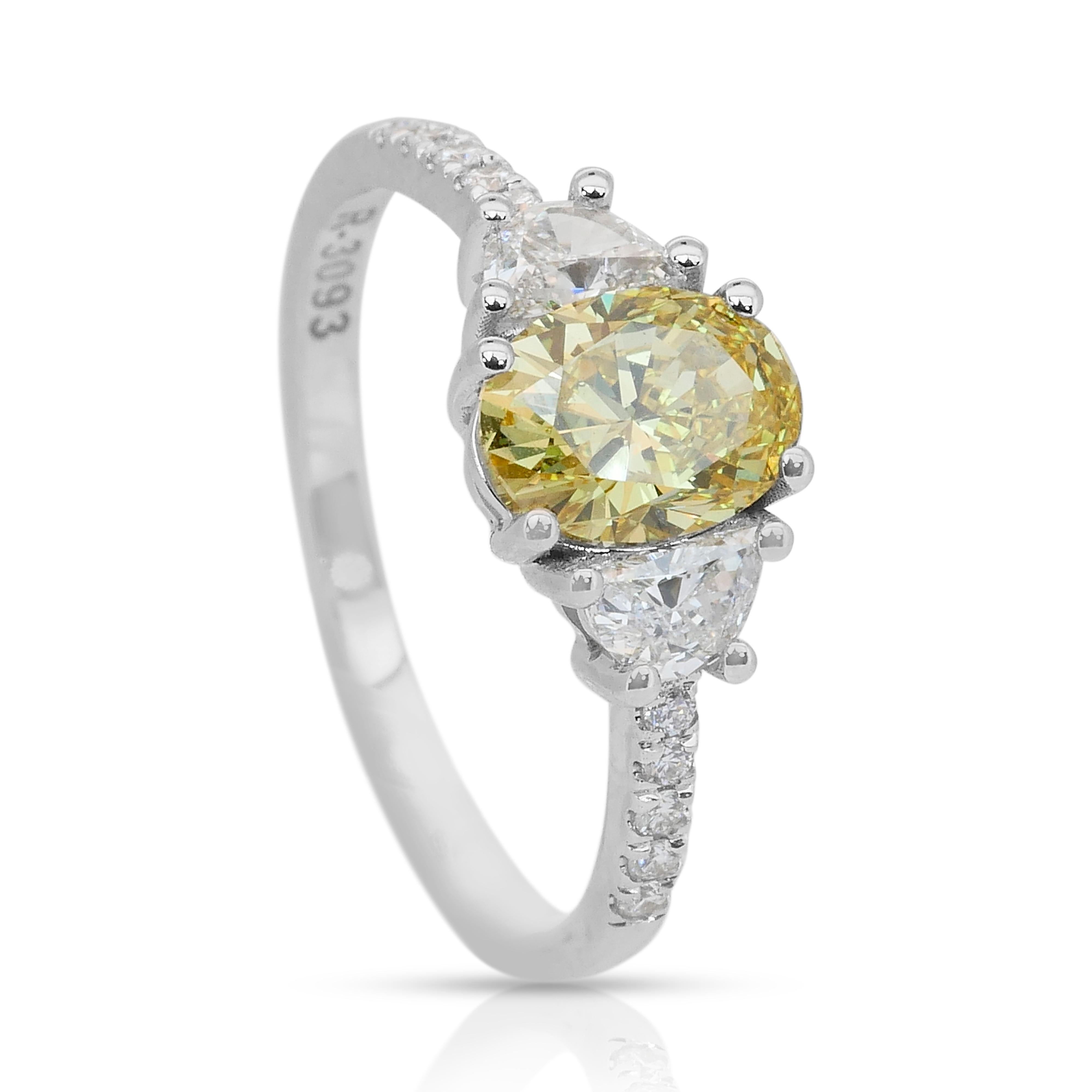 Anello scintillante con 3 pietre di diamanti da 1,47 carati in oro bianco 18 carati - Certificato GIA in vendita 2