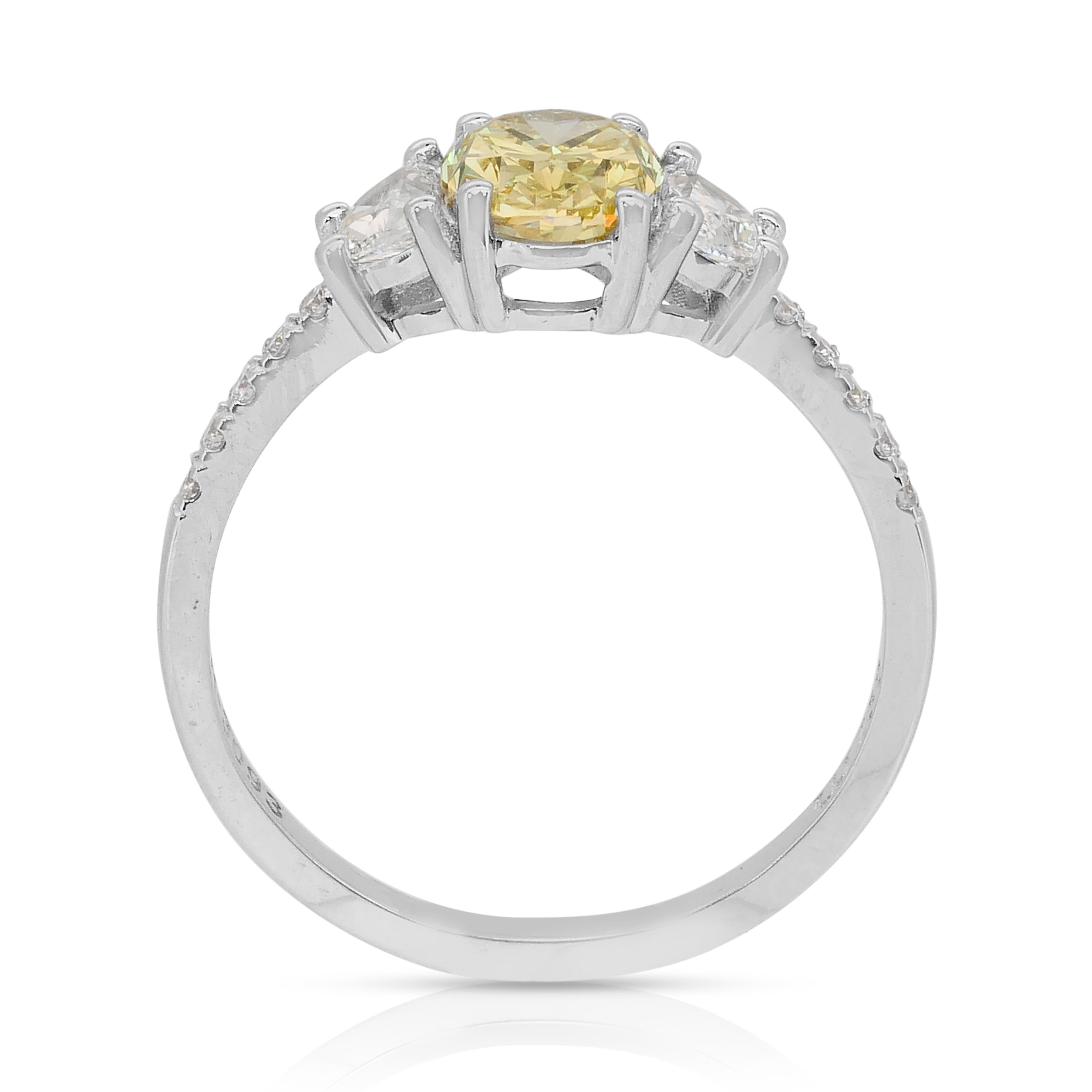 Anello scintillante con 3 pietre di diamanti da 1,47 carati in oro bianco 18 carati - Certificato GIA in vendita 3