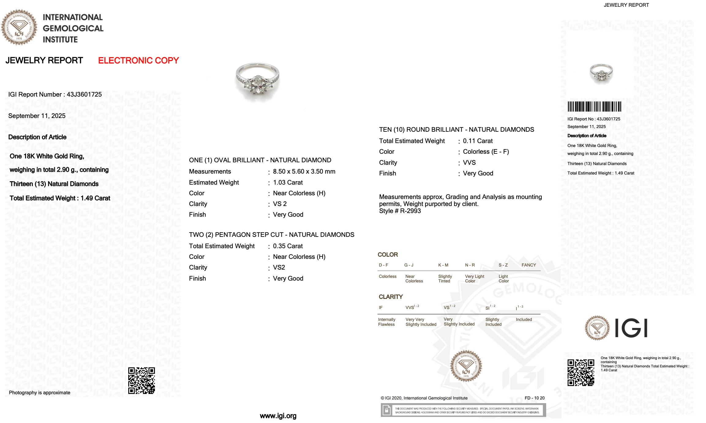 Funkelnde 1,49ct Diamanten 3-Stein-Ring in 18k Weißgold - IGI zertifiziert im Angebot 6