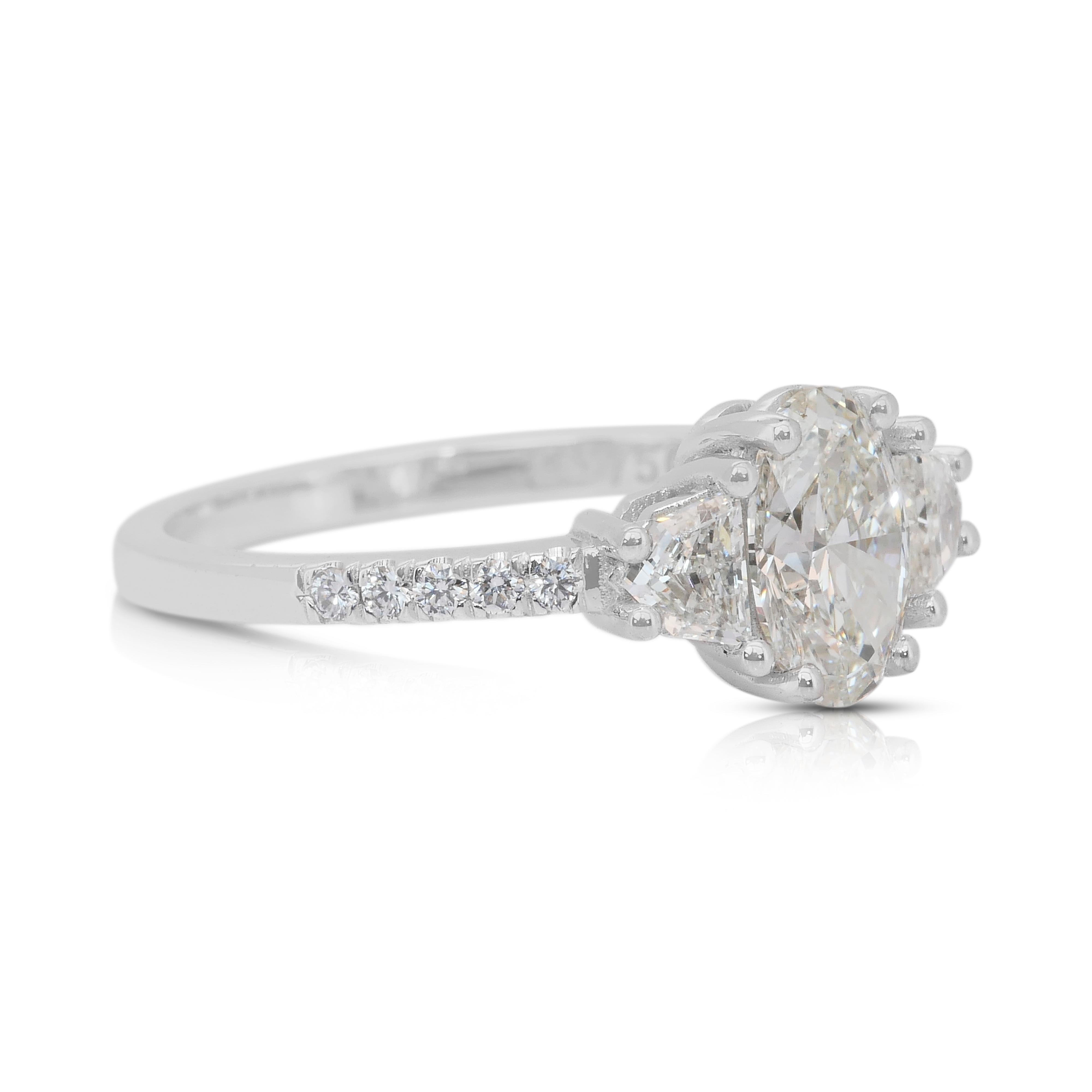 Funkelnde 1,49ct Diamanten 3-Stein-Ring in 18k Weißgold - IGI zertifiziert (Ovalschliff) im Angebot