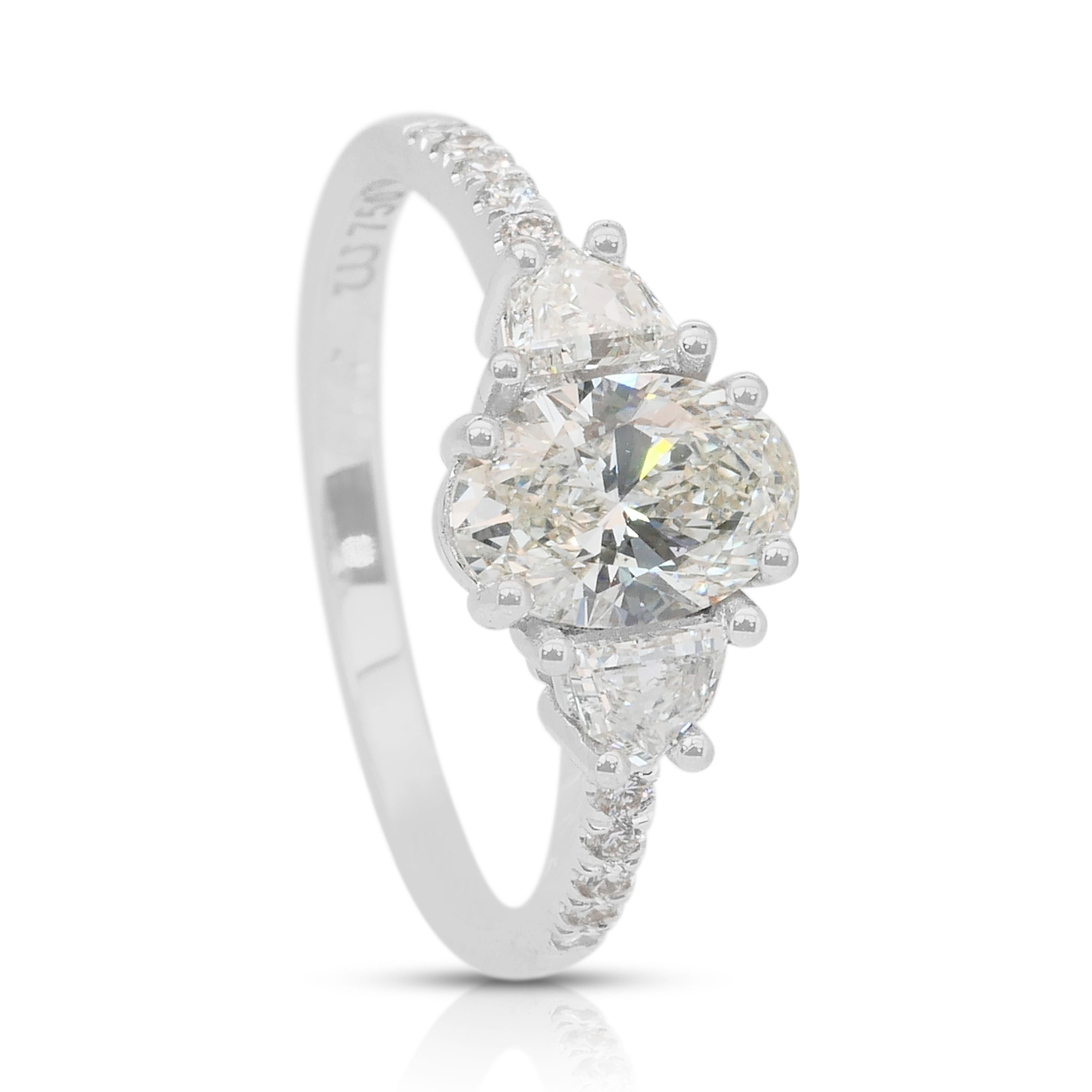 Funkelnde 1,49ct Diamanten 3-Stein-Ring in 18k Weißgold - IGI zertifiziert im Angebot 2