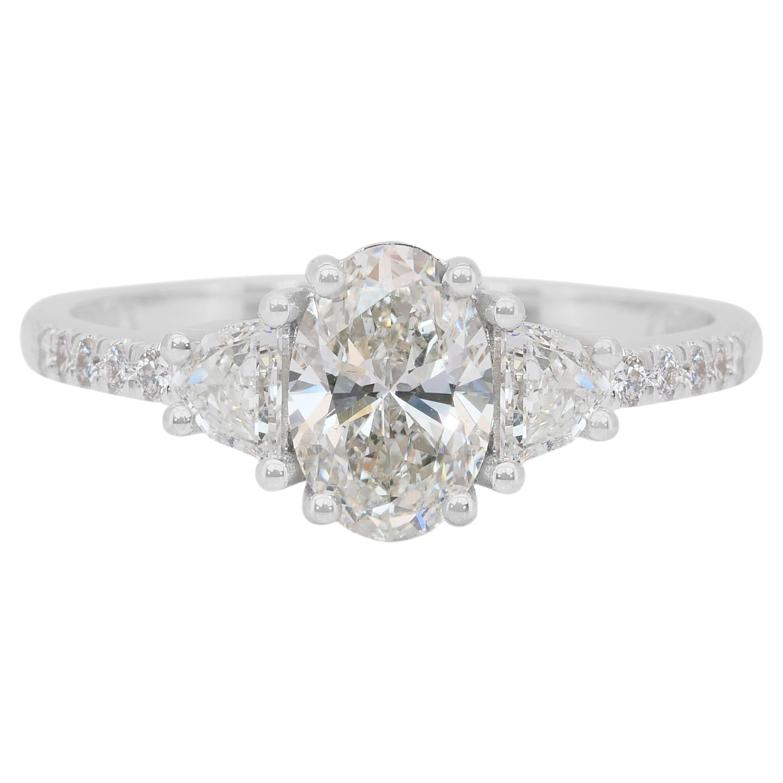 Funkelnde 1,49ct Diamanten 3-Stein-Ring in 18k Weißgold - IGI zertifiziert