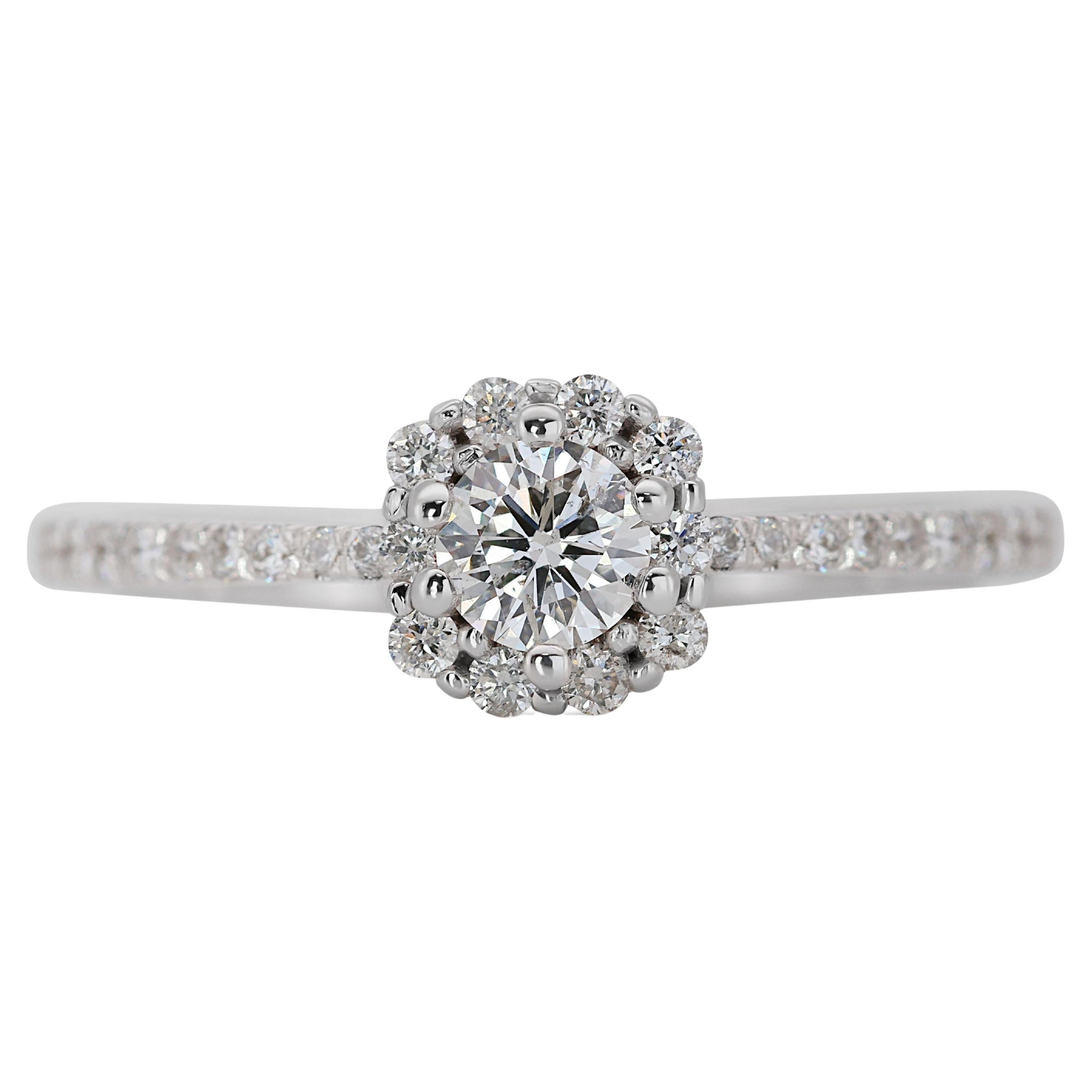 Sparkling 14K White Gold 0.61ct Halo Diamond Ring