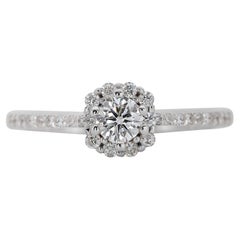 Sparkling 14K White Gold 0.61ct Halo Diamond Ring