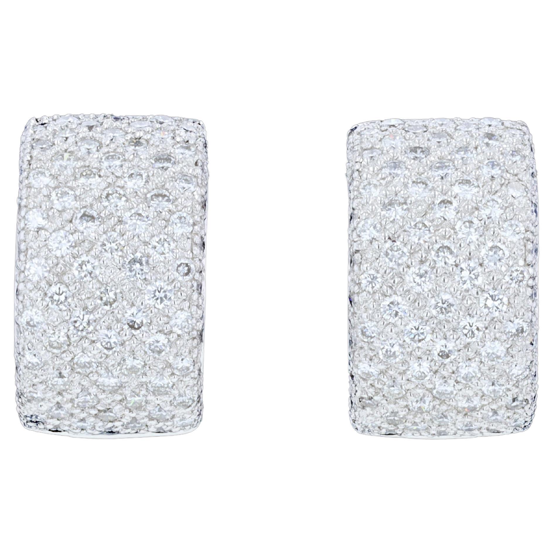 Sparkling 14k White Gold Diamond Hoop Earrings For Sale