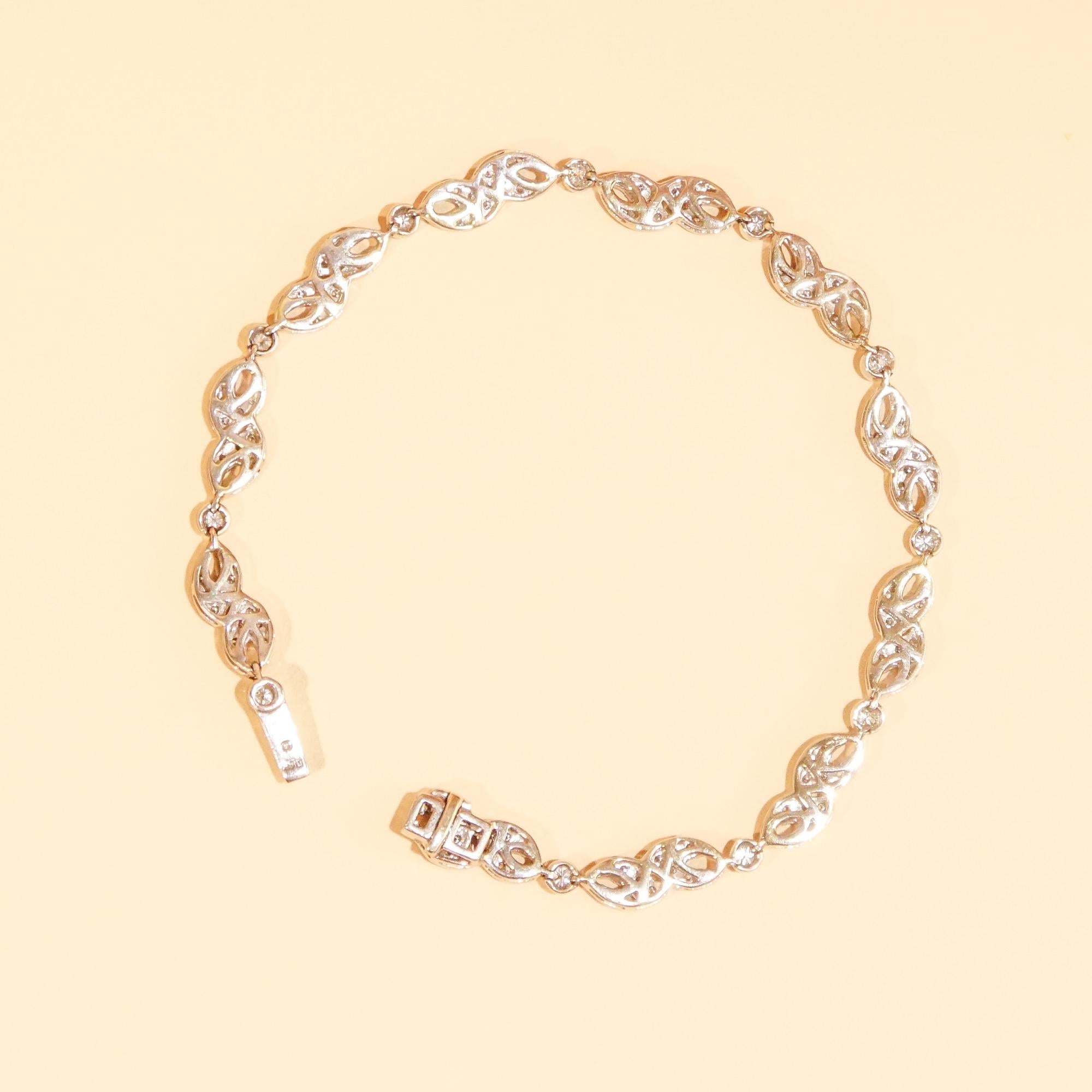 Sparkling 14k White Gold Diamond Link Bracelet For Sale 3