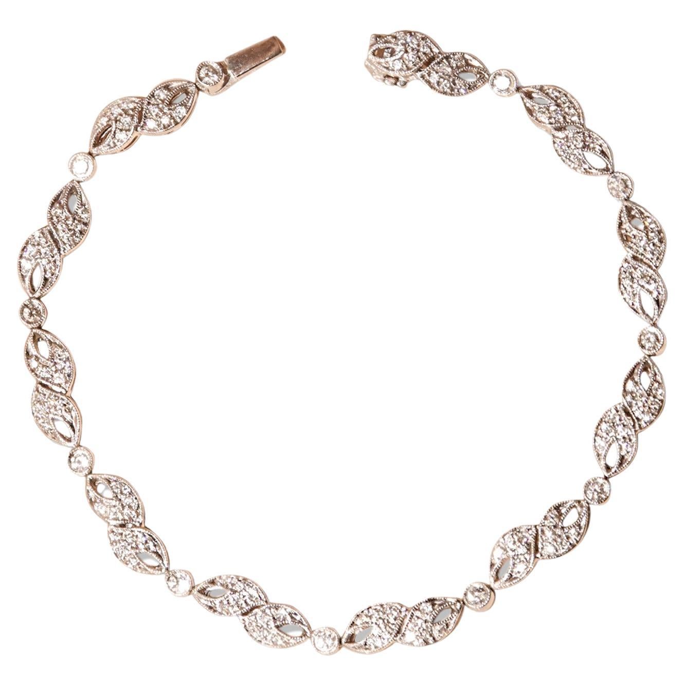 Sparkling 14k White Gold Diamond Link Bracelet For Sale