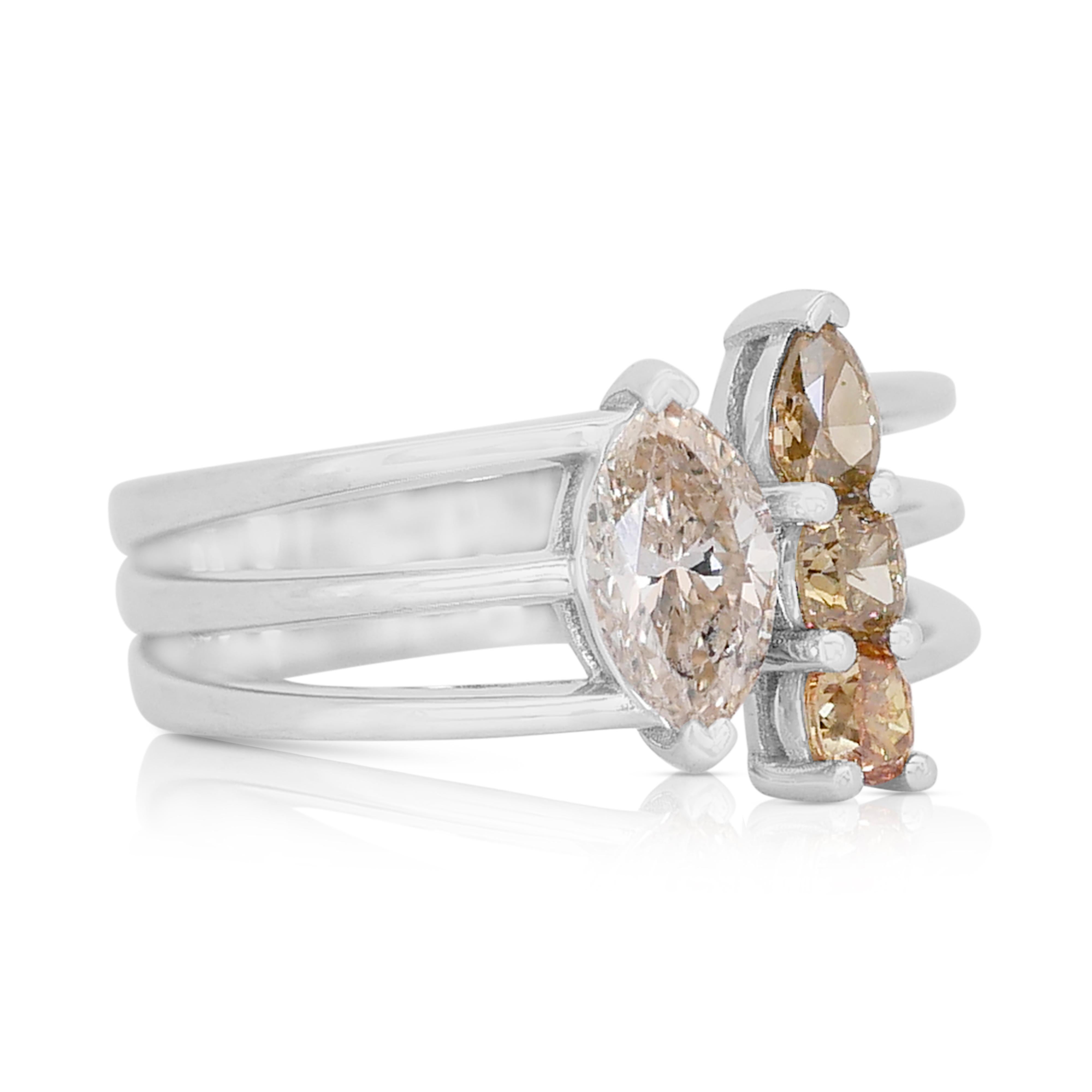 Brilliant Cut Sparkling 14K White Gold Natural Diamond Ring w/ 1.12ct - IGI Certified For Sale
