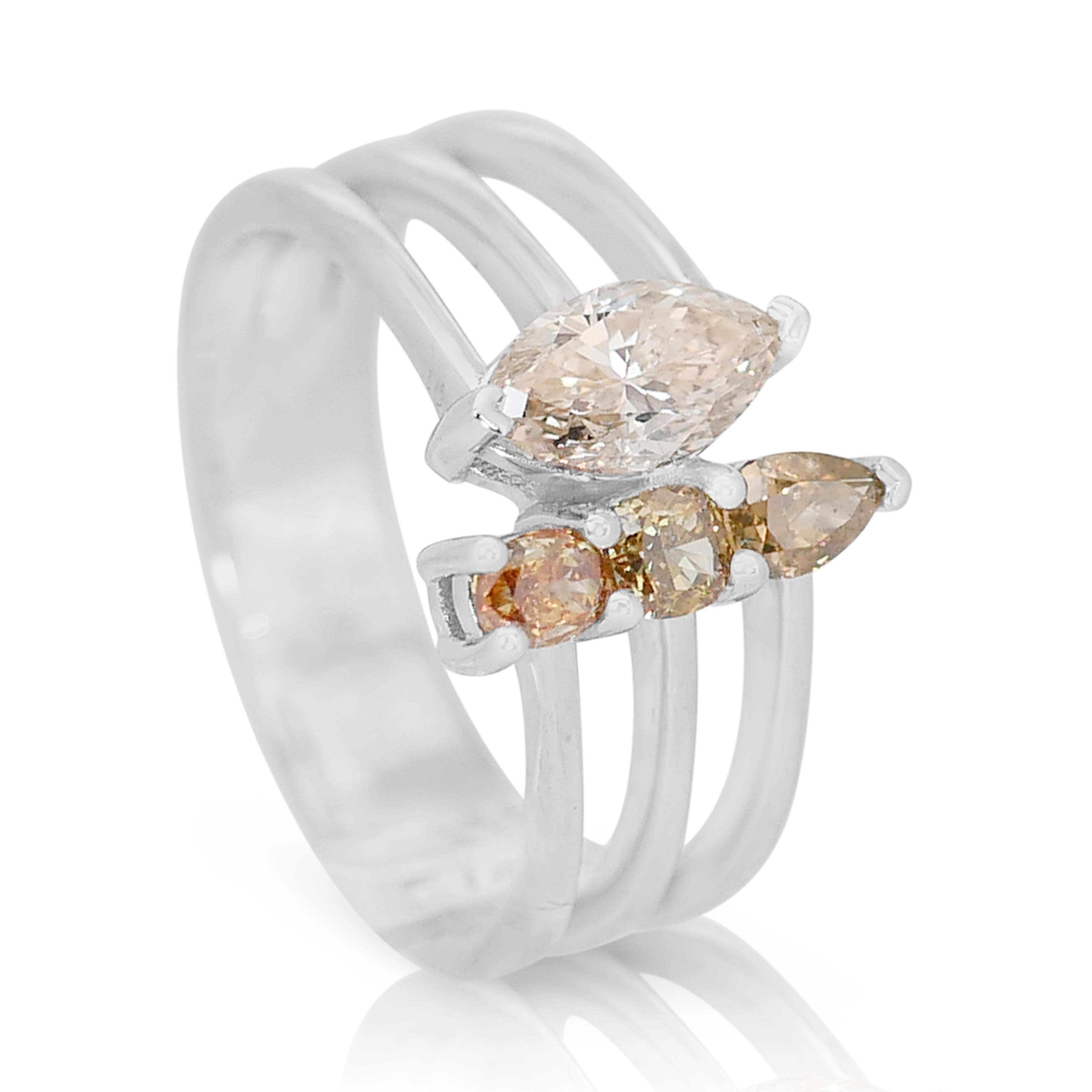 Sparkling 14K White Gold Natural Diamond Ring w/ 1.12ct - IGI Certified For Sale 4