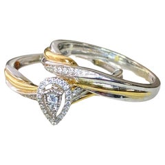 Ensemble de mariage scintillant en or blanc et jaune 14 carats avec halo de diamants modernes de 1/3 carat, taille 6,5